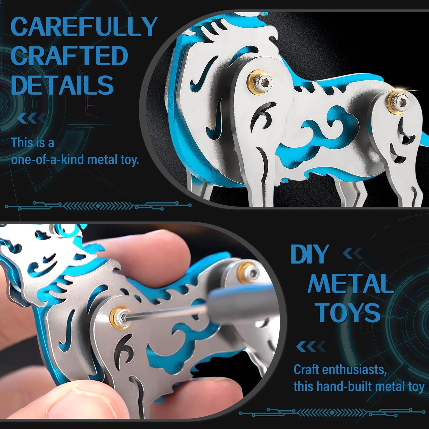 3D Metal Puzzles,3D Metal Puzzle for Adults,Mechanical Model Kit Zodiac Cattle Blue,Steel 3D Puzzles Stainless Steel Ornaments for Adults Home Decor