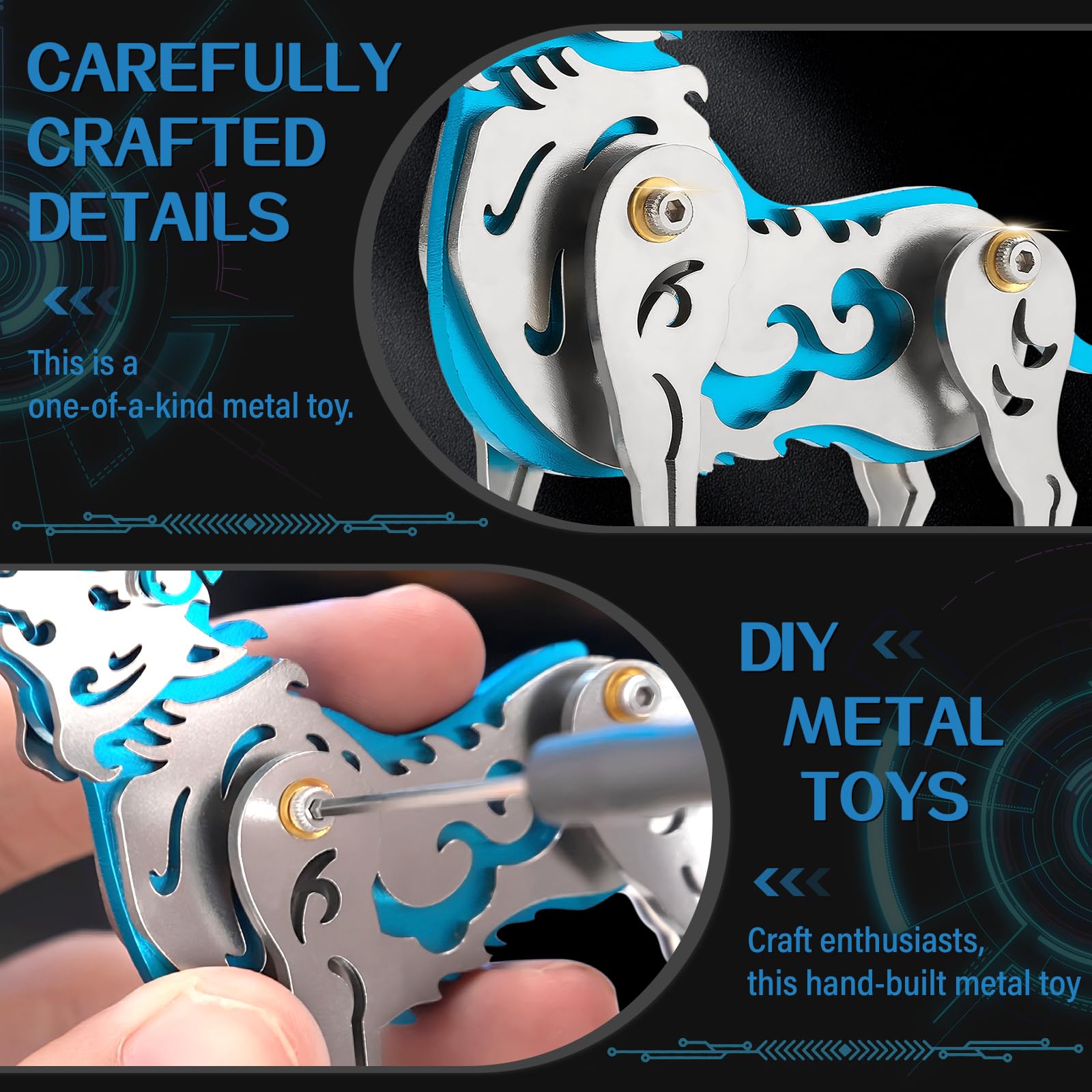 3D Metal Puzzles,3D Metal Puzzle for Adults,Mechanical Model Kit Zodiac Cattle Blue,Steel 3D Puzzles Stainless Steel Ornaments for Adults Home Decor
