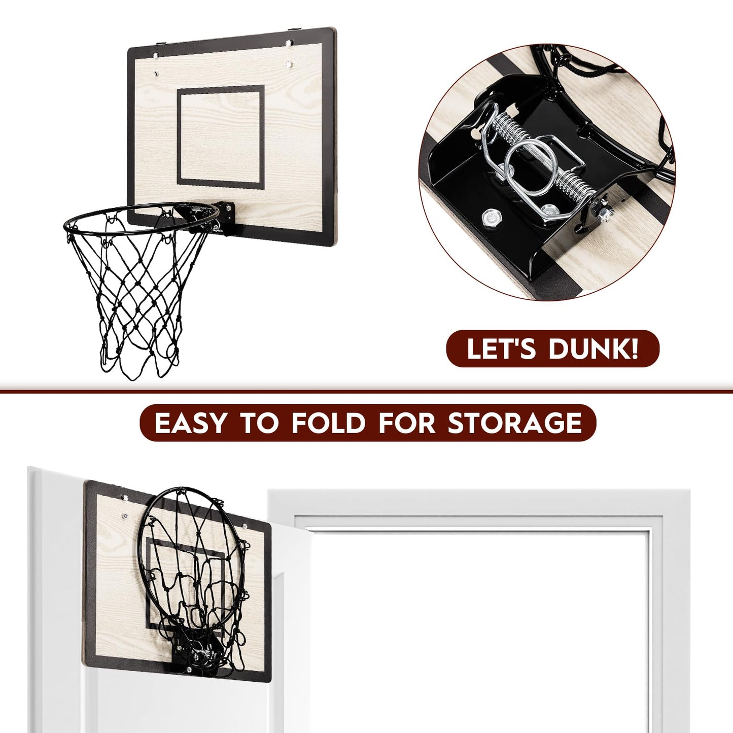 sxemcx rrhh Mini Basketball Hoop for Kids,Exquisite Wooden Over The Door Basketball Hoop Indoor with 4 Balls and Pump,Mini Hoops Set for Teens