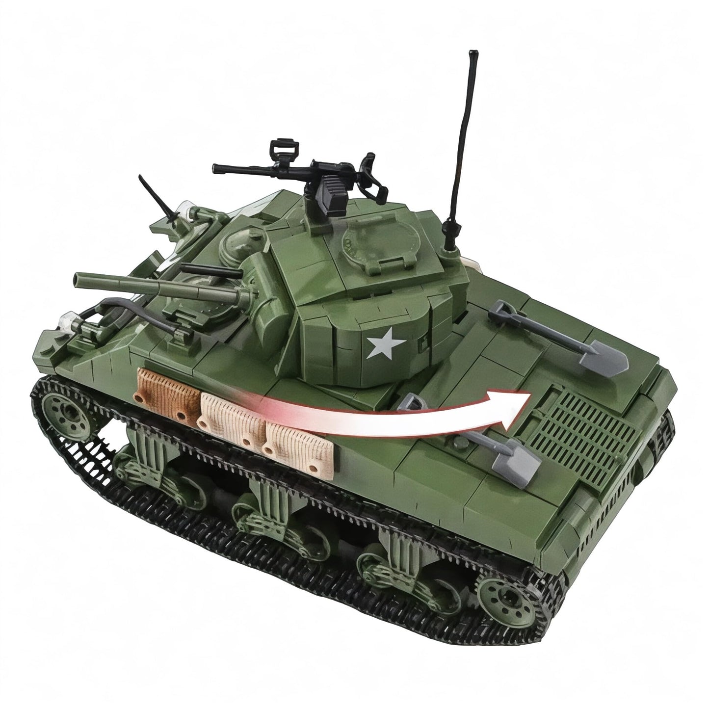 General Jim's WWII M4A1 Sherman Tank Brick Building Blocks Set, 726 Pieces, 1:29 Scale, Rotating Turret, Moving Tracks, Compatible with Major Brands