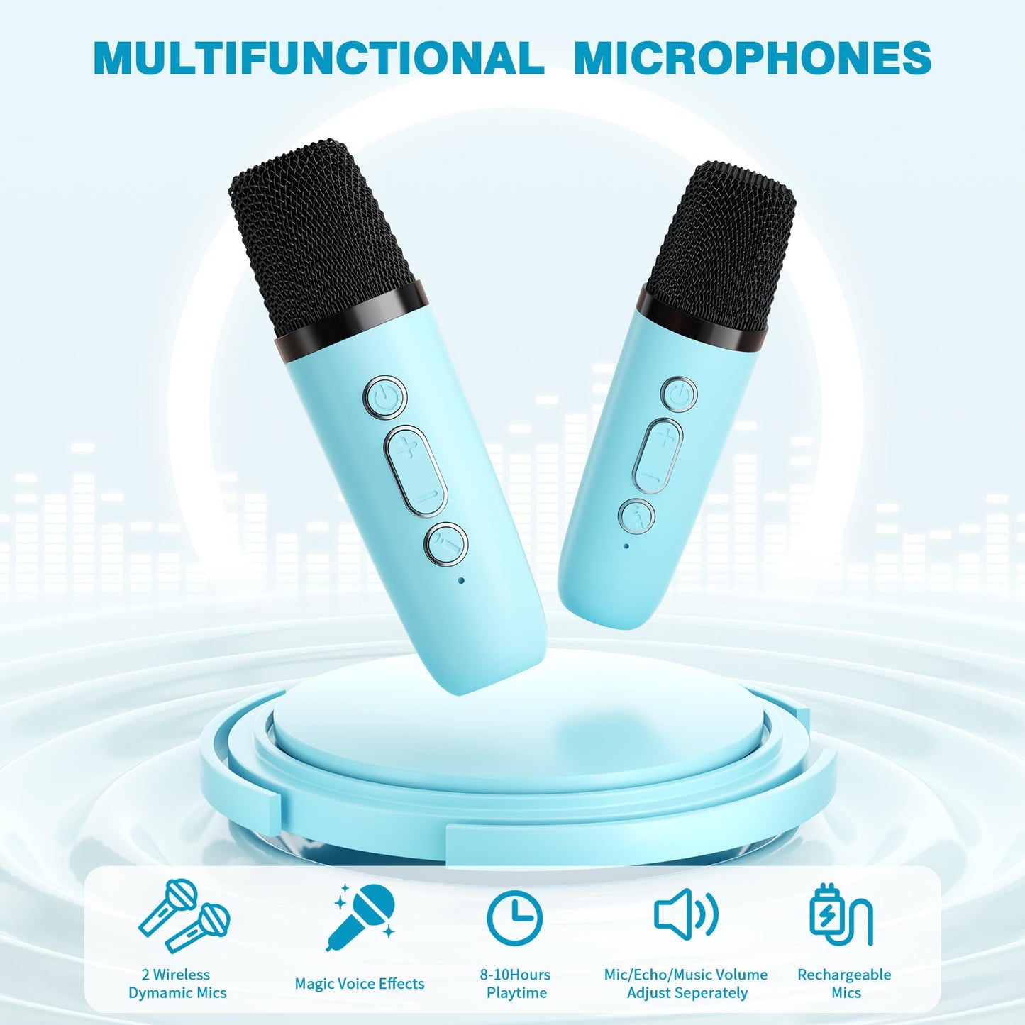 Mini Karaoke Machine with 2 Wireless Microphones, 2026 TOP Kids Portable Bluetooth Karaoke Machine for 3, 4, 5, 6, 7, 8, 9,10,11,12+Year Old