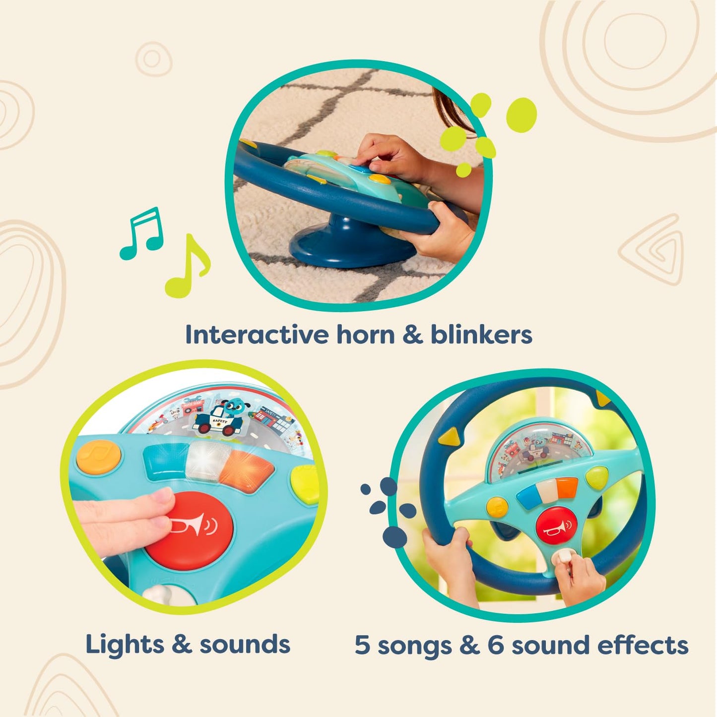 B. toys Steering Wheel Toy, Woofer's Musical Driving Wheel Toy, Activity