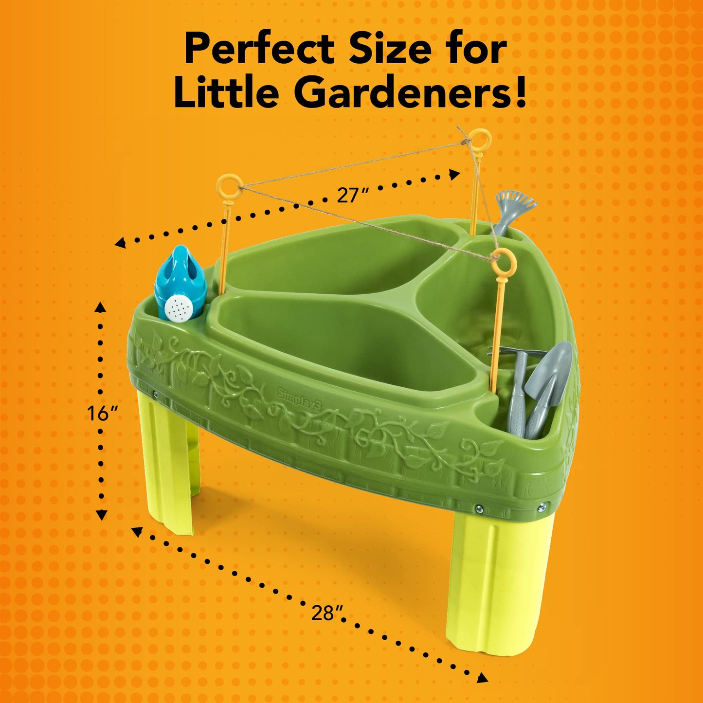 Simplay3 Seed to Sprout Raised Garden Planter, Kids Outdoor Kit with Garden Tools for Growing Flowers or Vegetables, Green, Made in USA