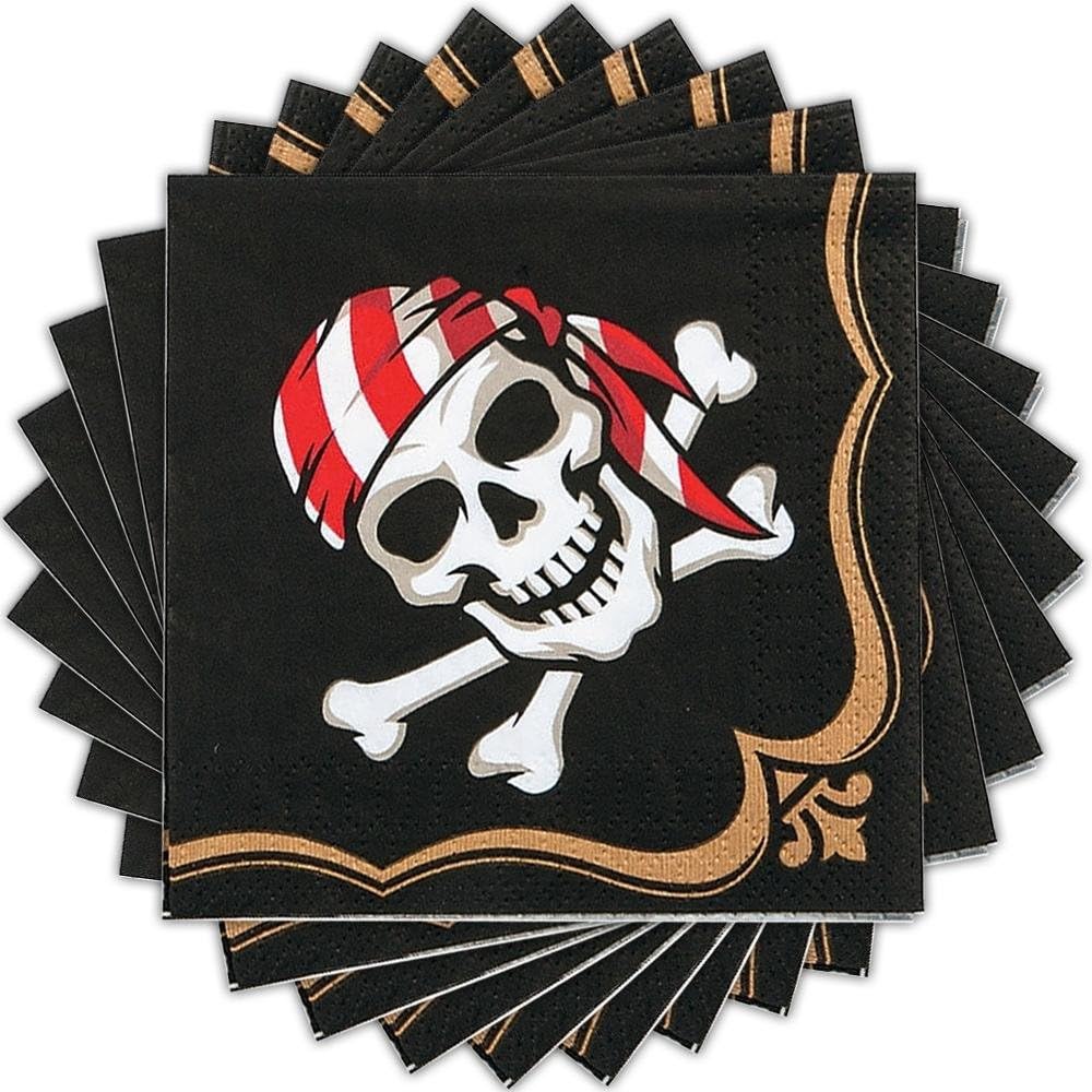 Fun Express - Pirate Beverage Napkins (16pc) for Birthday - Party Supplies - Print Tableware - Print Napkins - Birthday - 16 Pieces