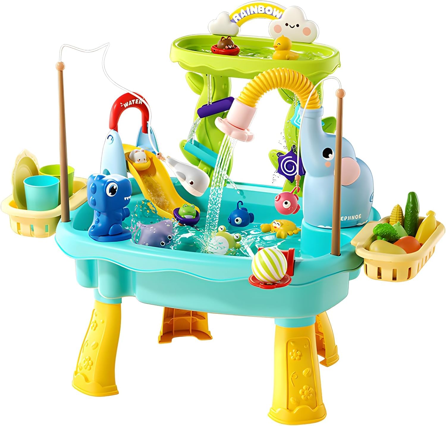 Lorveina 2027 Upgraded 4-in-1 Sand Water Table for Toddlers 1-3, Kids Sensory Table with Electric Water Pump & Elephant Faucet, Play Kitchen Sink