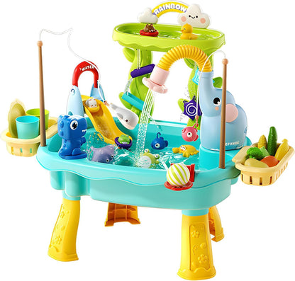 Lorveina 2027 Upgraded 4-in-1 Sand Water Table for Toddlers 1-3, Kids Sensory Table with Electric Water Pump & Elephant Faucet, Play Kitchen Sink