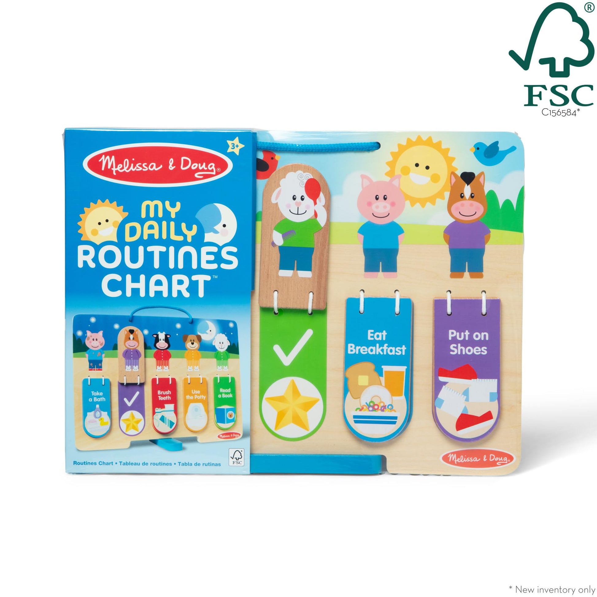 Melissa & Doug My Daily Routines Chart, Wooden Daytime and Nighttime Habit Tracker with Multi-Lingual Stickers, Hands-On, Screen-Free Preschool Toys