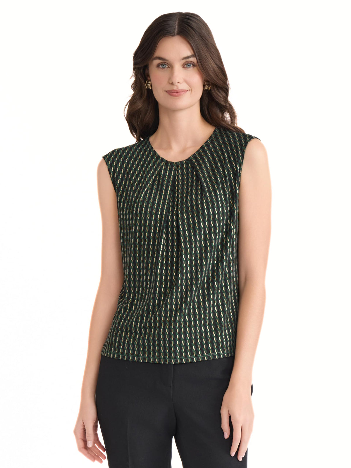 Kasper Petite Cap Sleeve Printed Foil Top
