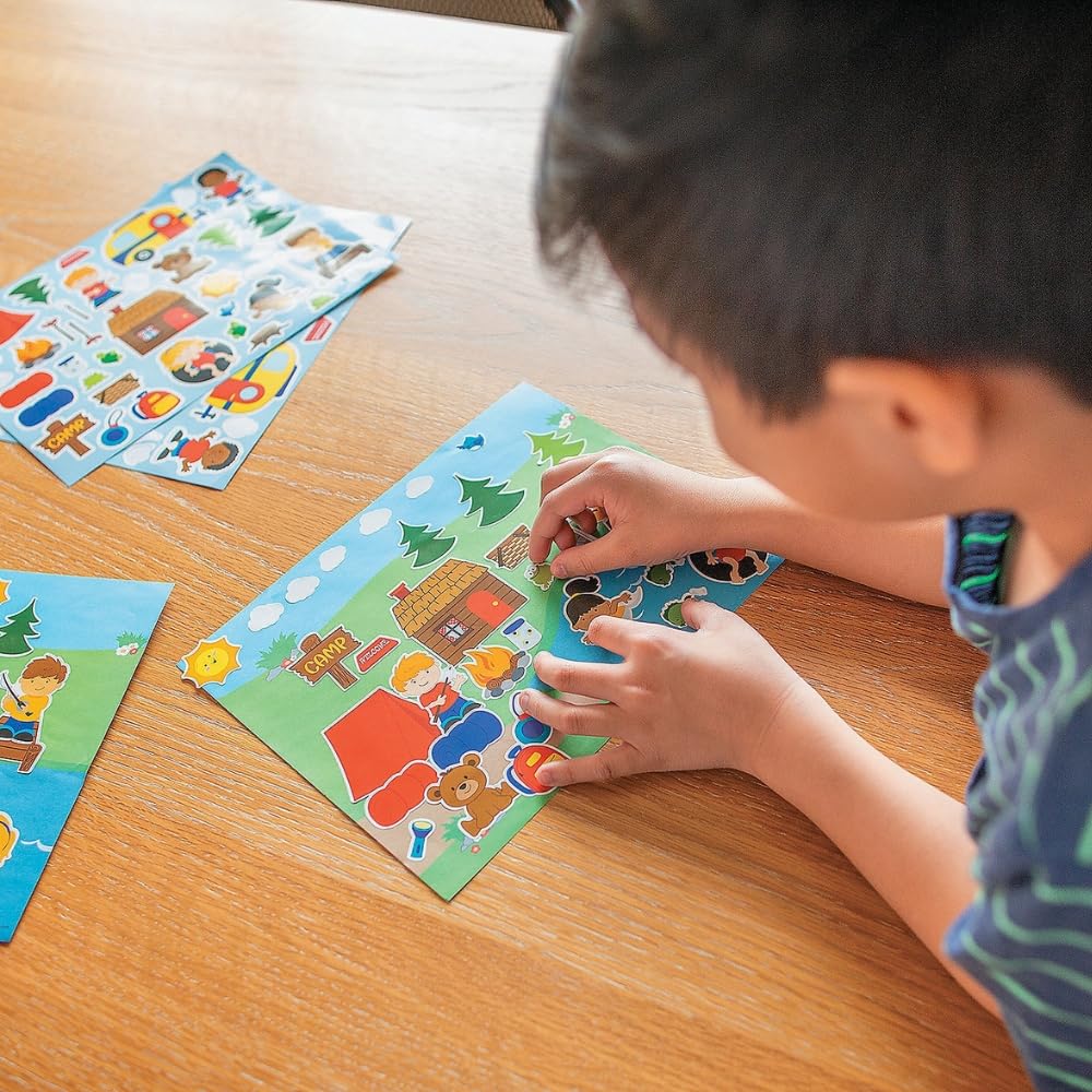 Fun Express Summer Camp Sticker Scenes - Makes 12 - Educational And Learning Activities for Kids - Multicolor