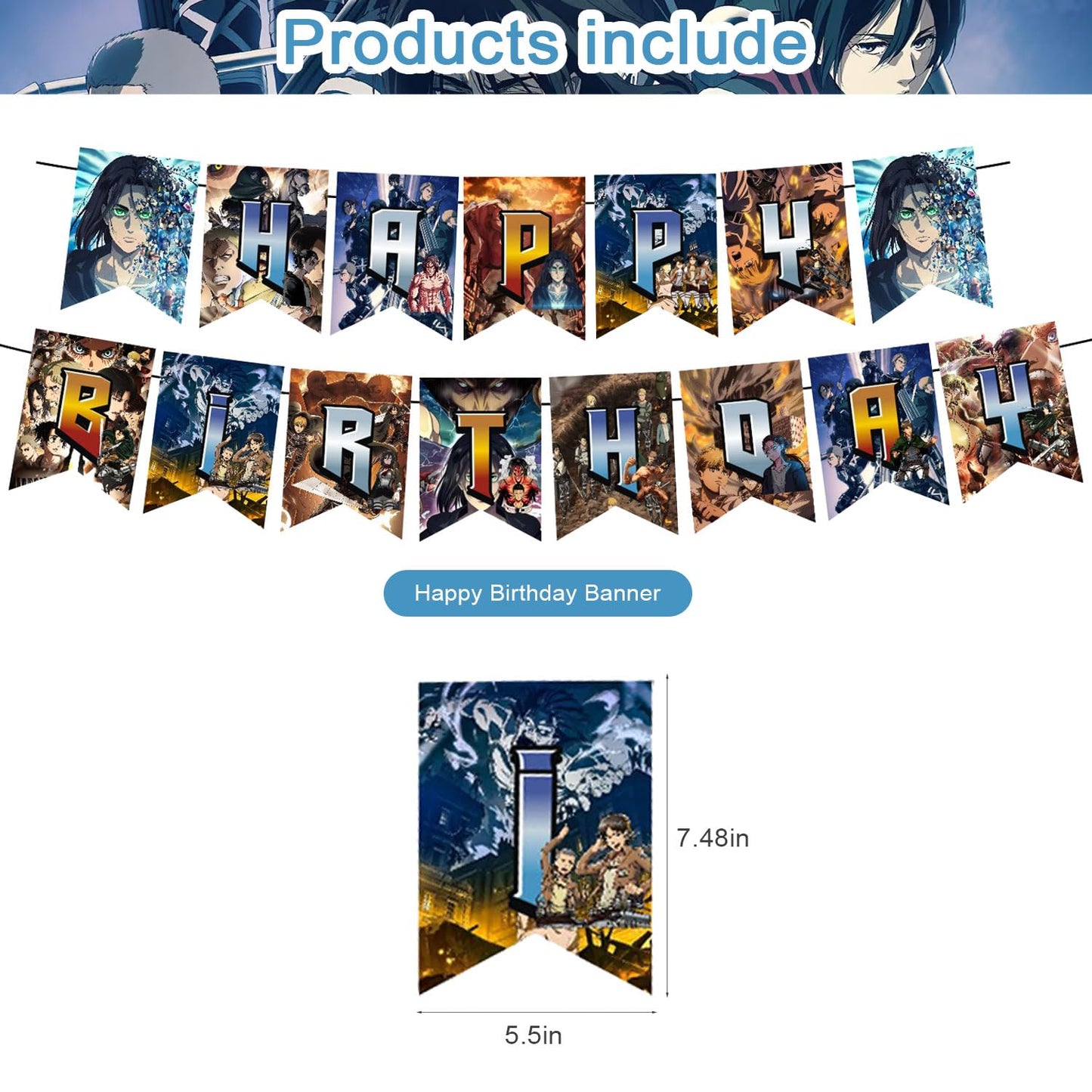 Attack Anime Theme Party Supplies - Birthday Banner, Cake Topper, Latex Balloons