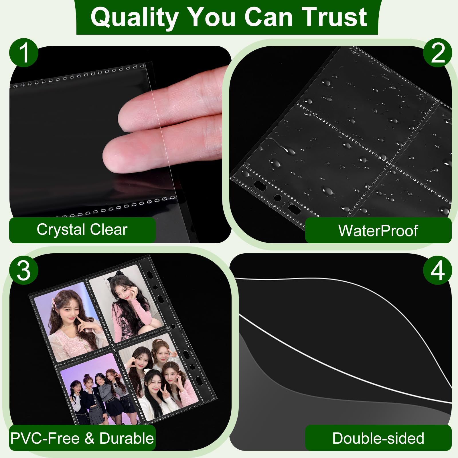 40 Pack 320 Pockets 6 Ring A5 Binder Sleeves,2.5x3.5”Photocard Sleeves,Double-Sided 4 Pocket Kpop Photocard Page Protector,Ultra-Clear Trading Card
