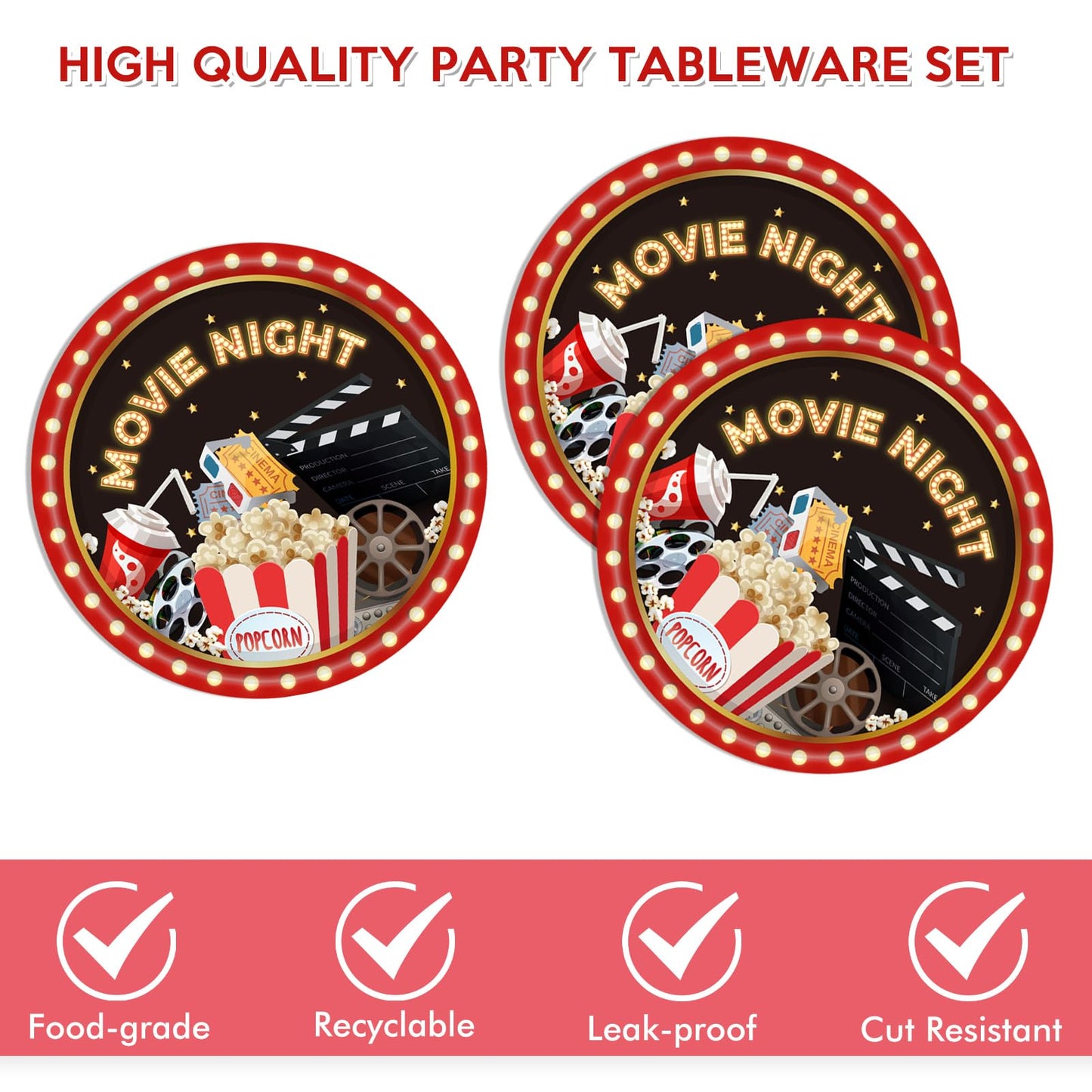 40PCS Movie Night Party Supplies Movie Theme Birthday Party Plates and Napkins Set Movie Night Disposable Dinnerwares Favors for Movie Theme Party
