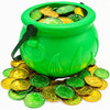 4E's Novelty 5 Inch St Patricks Day Pot of Gold Decorations with 100 Lucky Coins - Green Pot of Gold Cauldron Plastic Bucket for Leprechaun