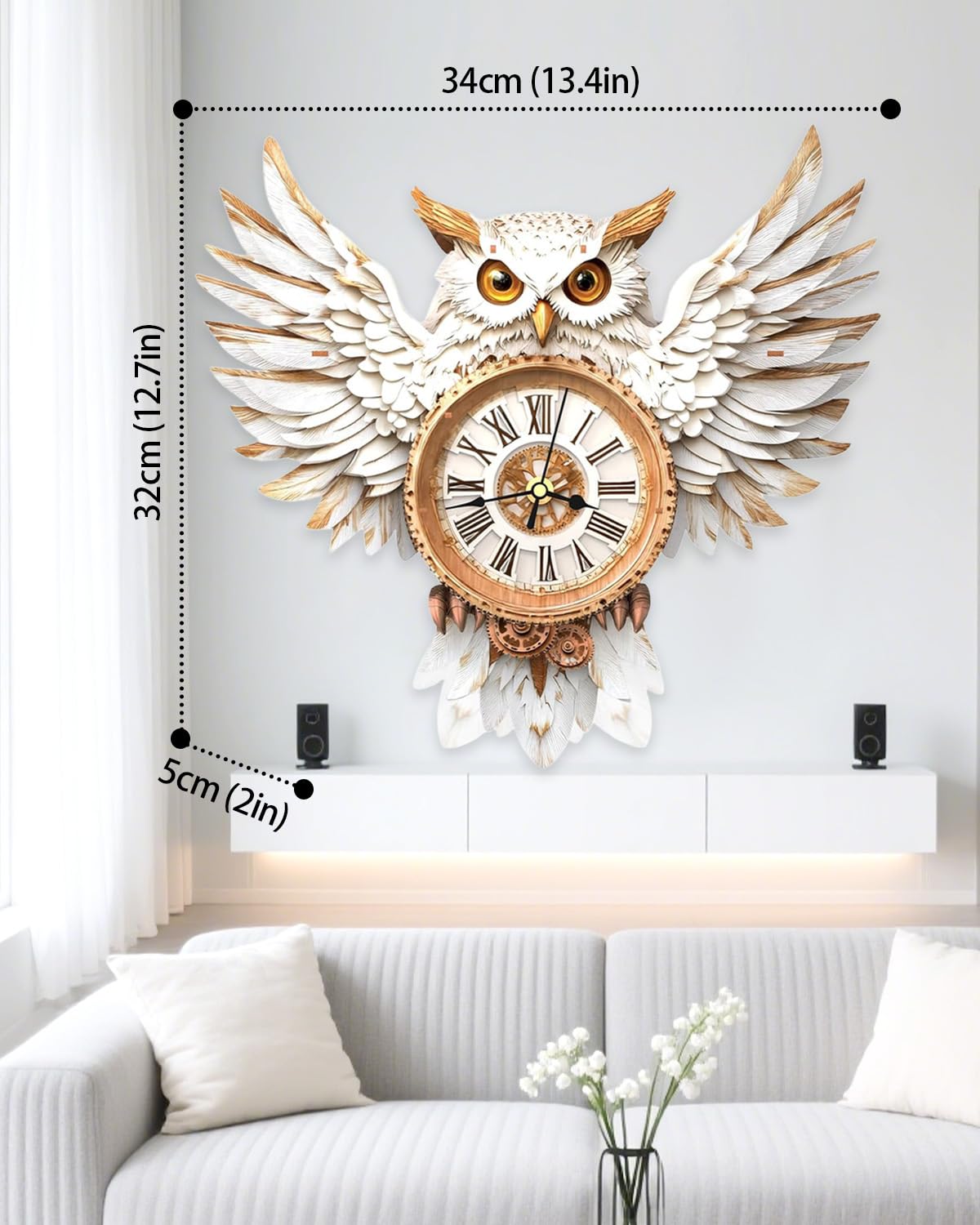 3D Wooden Puzzles for Adults Snowy Owl Design Clock Model Kit with Pendulum