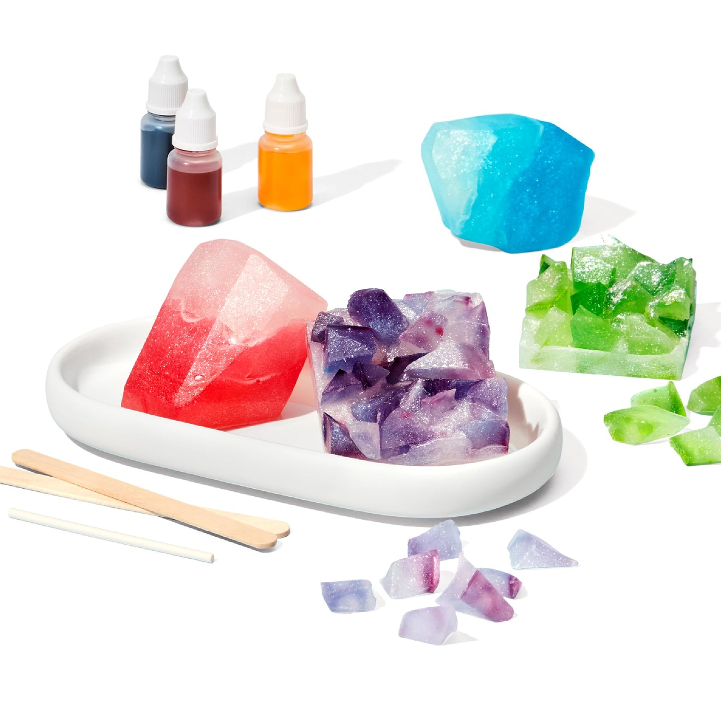 KiwiCo Crystal Geode Soapmaking Kit | Complete Set Includes Beaker, Clear Soap, Molds, Mixing Sticks, Mica Powder, Liquid Colors & More | DIY Soap