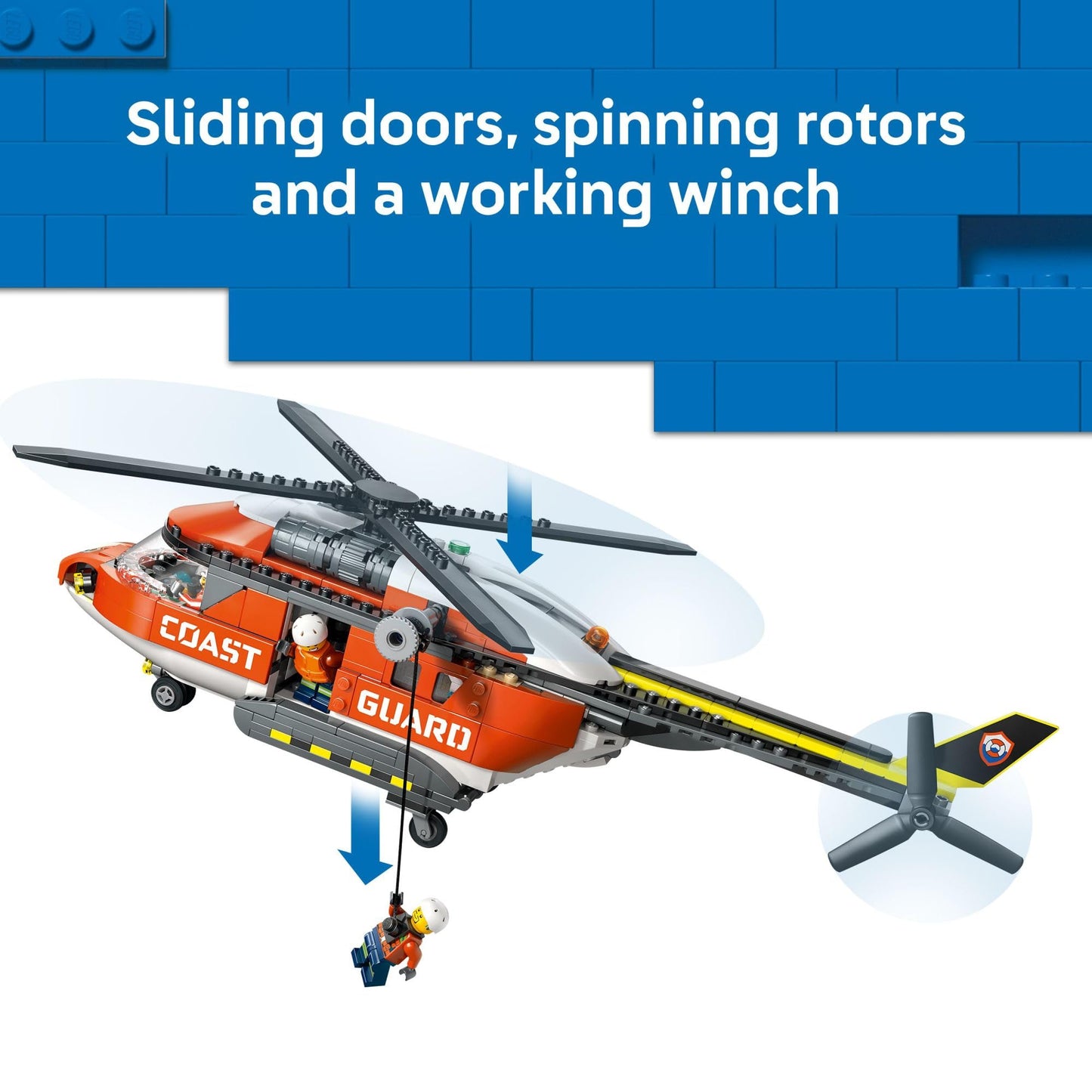 LEGO City Coast Guard Helicopter Building Toy for Kids - Pretend Play Emergency Response Set for Boys & Girls, Ages 7+ - Includes 4 Minifigures