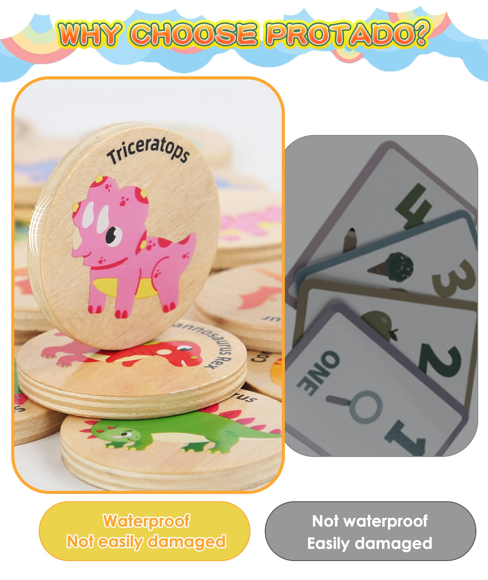 Protado Wooden Memory Game for Kids, 24 Dinosaur Matching Cards