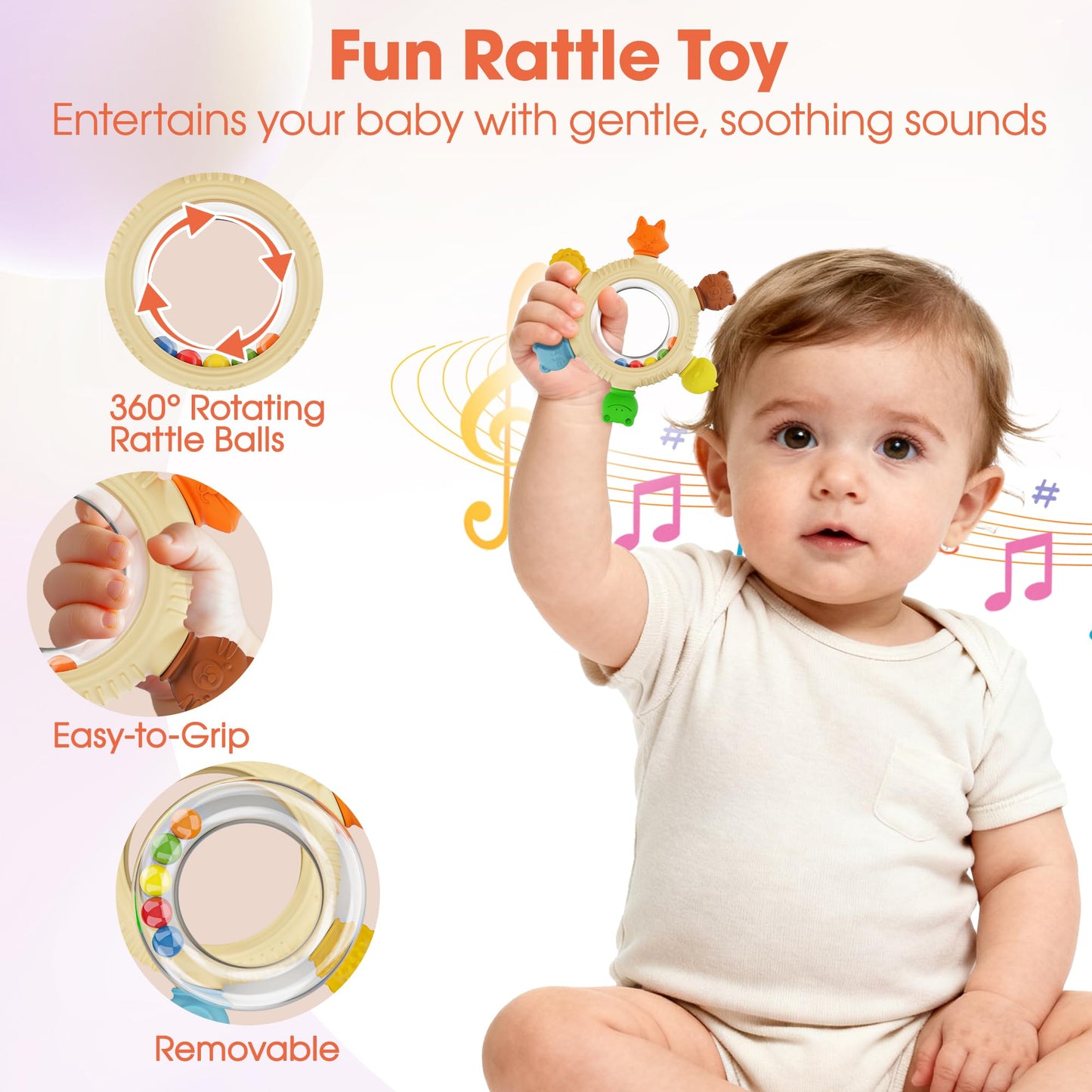 Baby Teething Toys for 3-6 6-12 Months, BPA Free Silicone Teething Rings Toys, Baby Teether Relief Chew Toy with Rattle, Sensory Toy for Infant