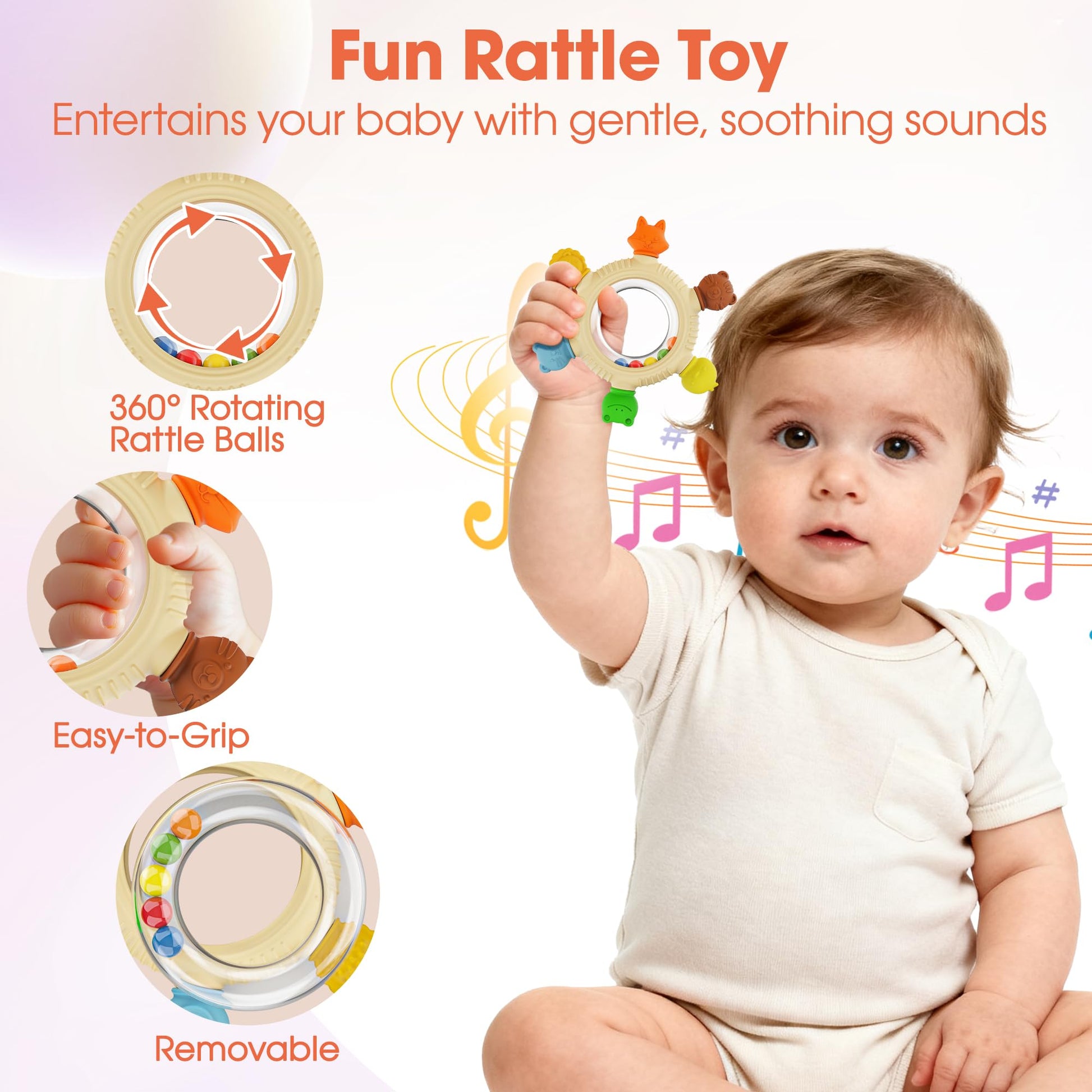 Baby Teething Toys for 3-6 6-12 Months, BPA Free Silicone Teething Rings Toys, Baby Teether Relief Chew Toy with Rattle, Sensory Toy for Infant