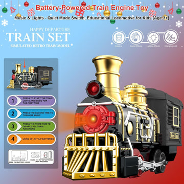 Electric Train Set with 3D Elevated Tracks Music, Locomotive Passenger Carriages, Lights & Quiet Mode Christmas Train for Kids Birthday Gift Holiday