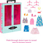 Barbie Closet Playset with 3 Outfits, 3 Pairs of Shoes, 2 Purses, Necklace and Sunglasses Accessories, 5 Hangars, Gift for 3 to 8 Years Old
