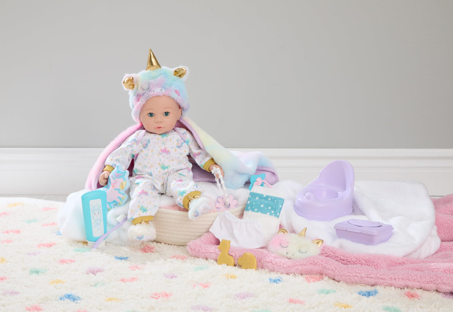 Madame Alexander 14-inch Sweet Smiles® Unicorn Baby Doll Deluxe Playset