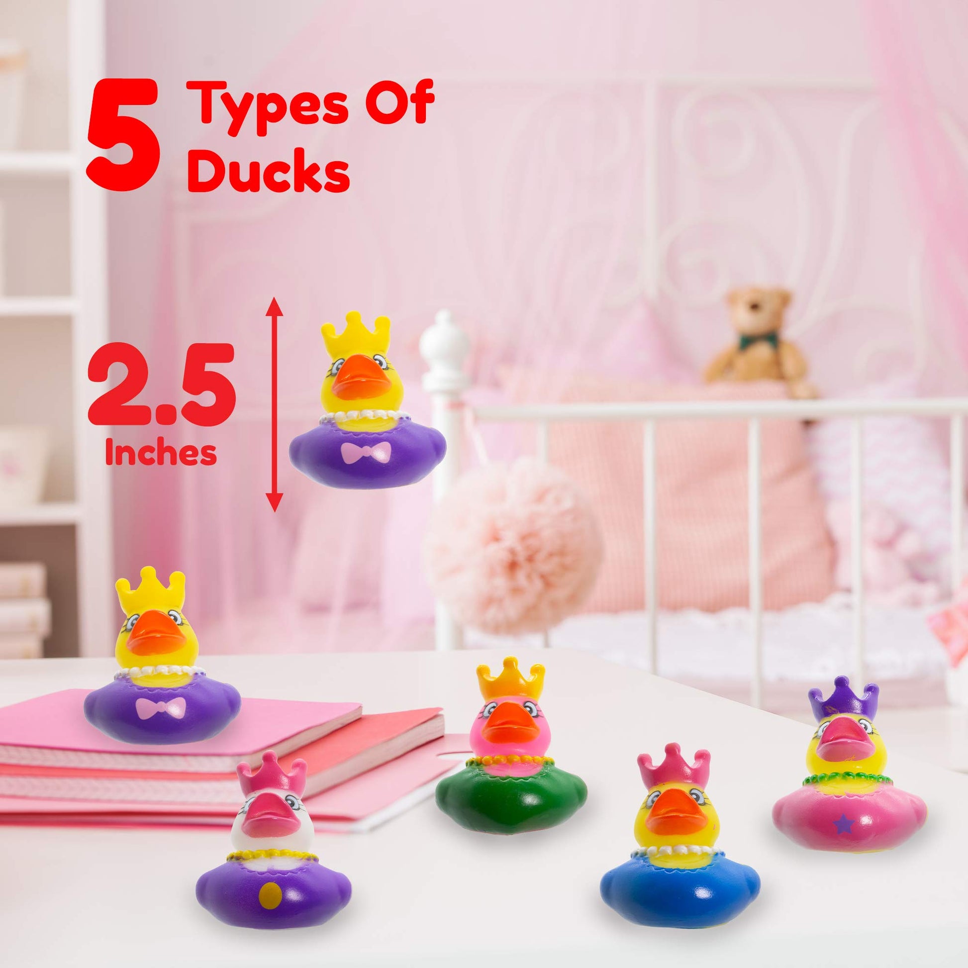 Windy City Novelties 50-Pack Princess Rubber Duckies - 2” Bath Toys in Assorted Royal Styles
