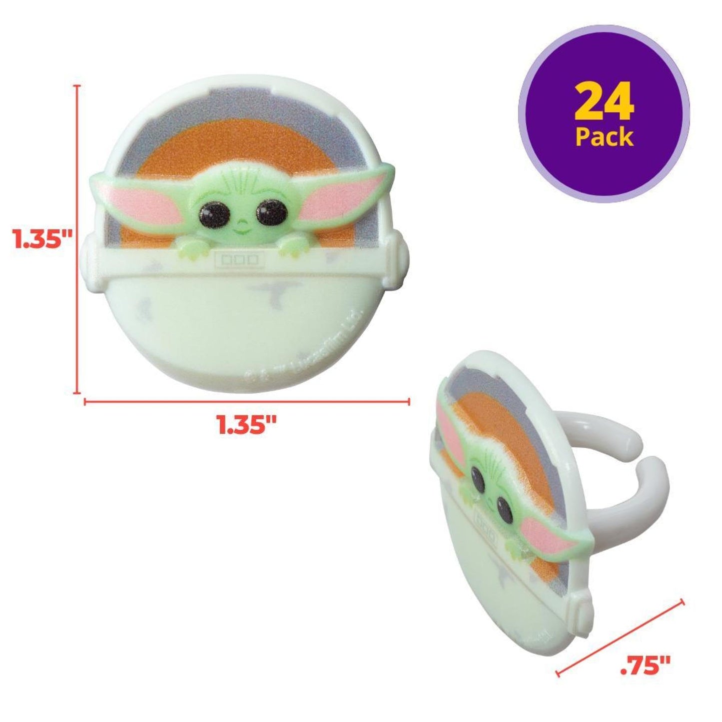 DECOPAC Star Wars The Mandalorian The Child Rings, Cupcake Decorations, Food Safe Cake Toppers - 24 Pack