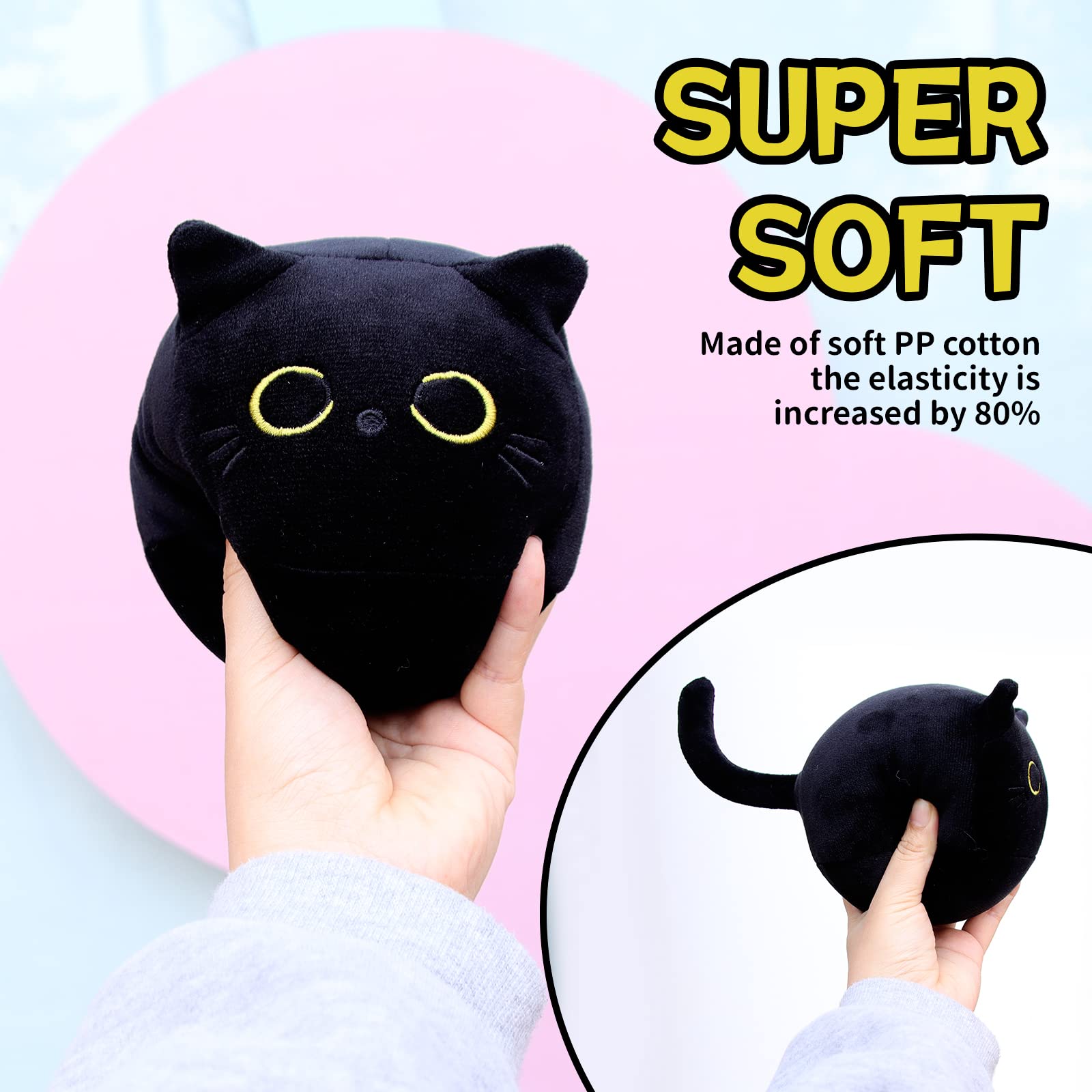 JIAJEGTGT Black Cat Plush, 3Pcs Cute Mini Black Cat Stuffed Animal for Home Decoration, Soft Cat Plush Birthday for Kids Boys Girls