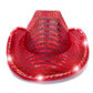 YADIRF Led Hat Cowboy Sequin Party Cap Flashing Light Up Dance Party Cowboy For Halloween Costume Cosplay Holiday (Red)