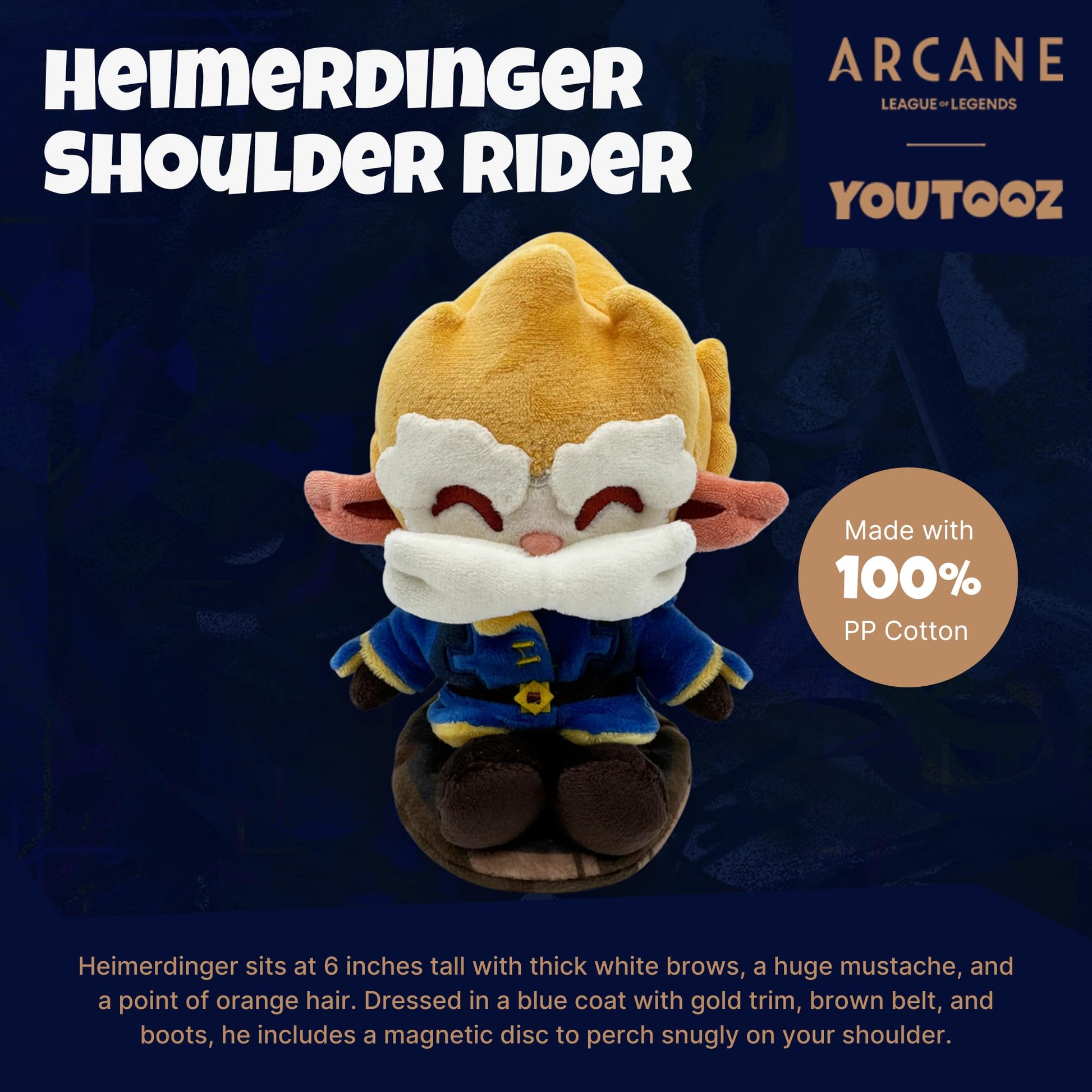 Youtooz Arcane Heimerdinger 6" Shoulder Rider Plush - Heimerdinger Plushie Figure from Netflix Arcane TV Show - League of Legends Plush
