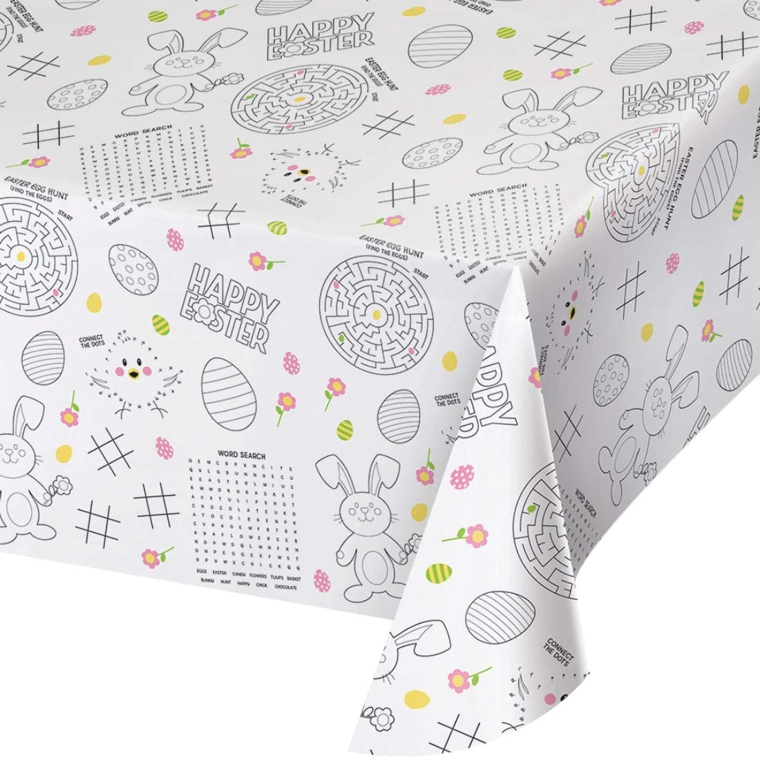 Custom Bundle Childrens Easter Fun Party Supply Activity Bundle - Includes Color-On Paper Tablecloth and Crayons