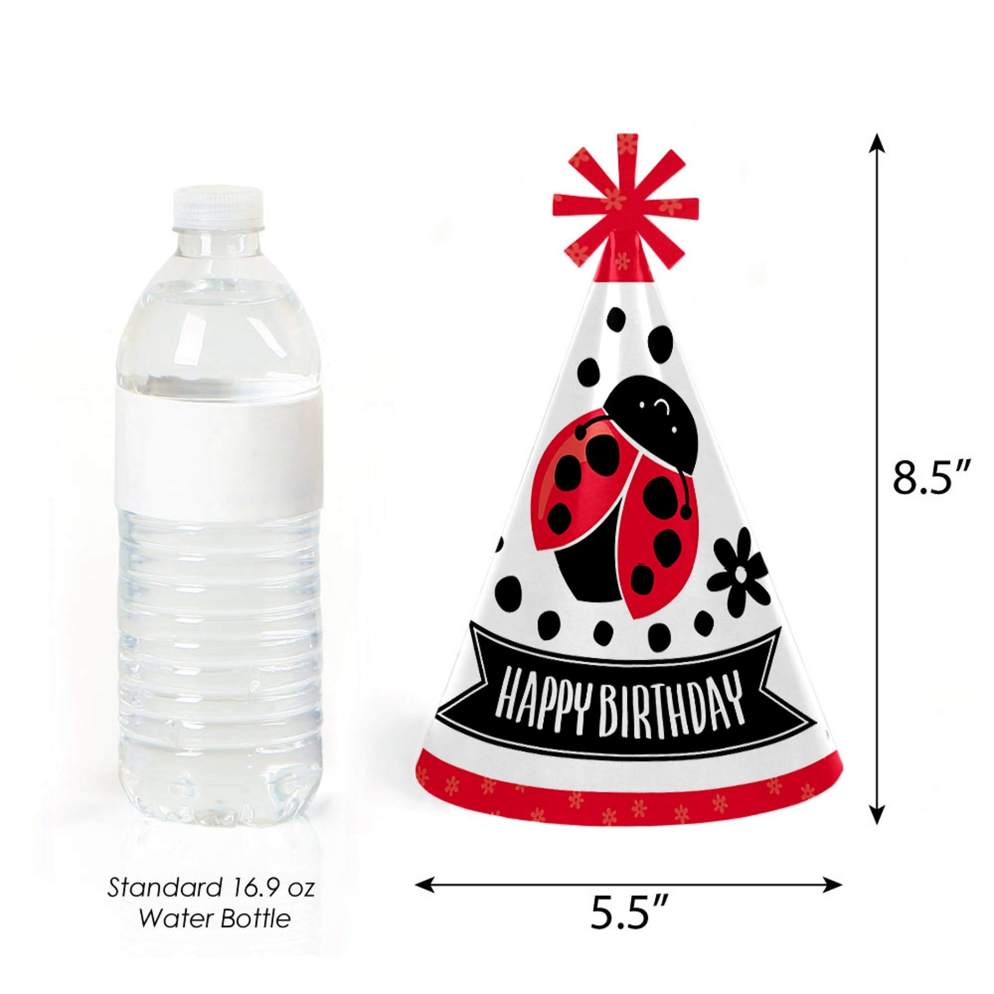 Big Dot of Happiness Happy Little Ladybug - Cone Happy Birthday Party Hats for Kids and Adults - Set of 8 (Standard Size)