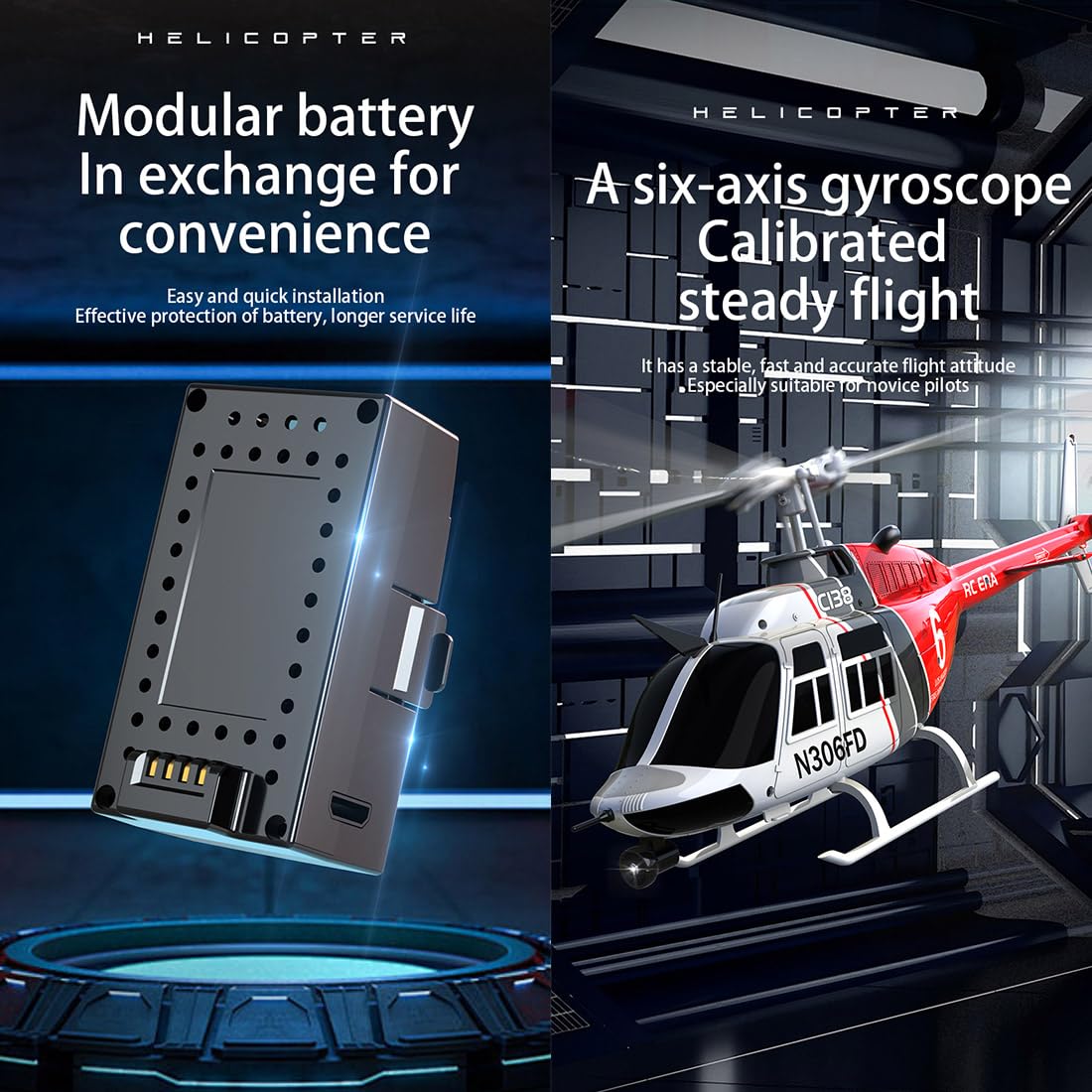 C138 Remote Control Helicopter for Adults, 1:33 Scale Bell206 Helicopter 2.4G 4CH RTF Single Propeller Aileron Free, Six-axis Gyroscope, Modular