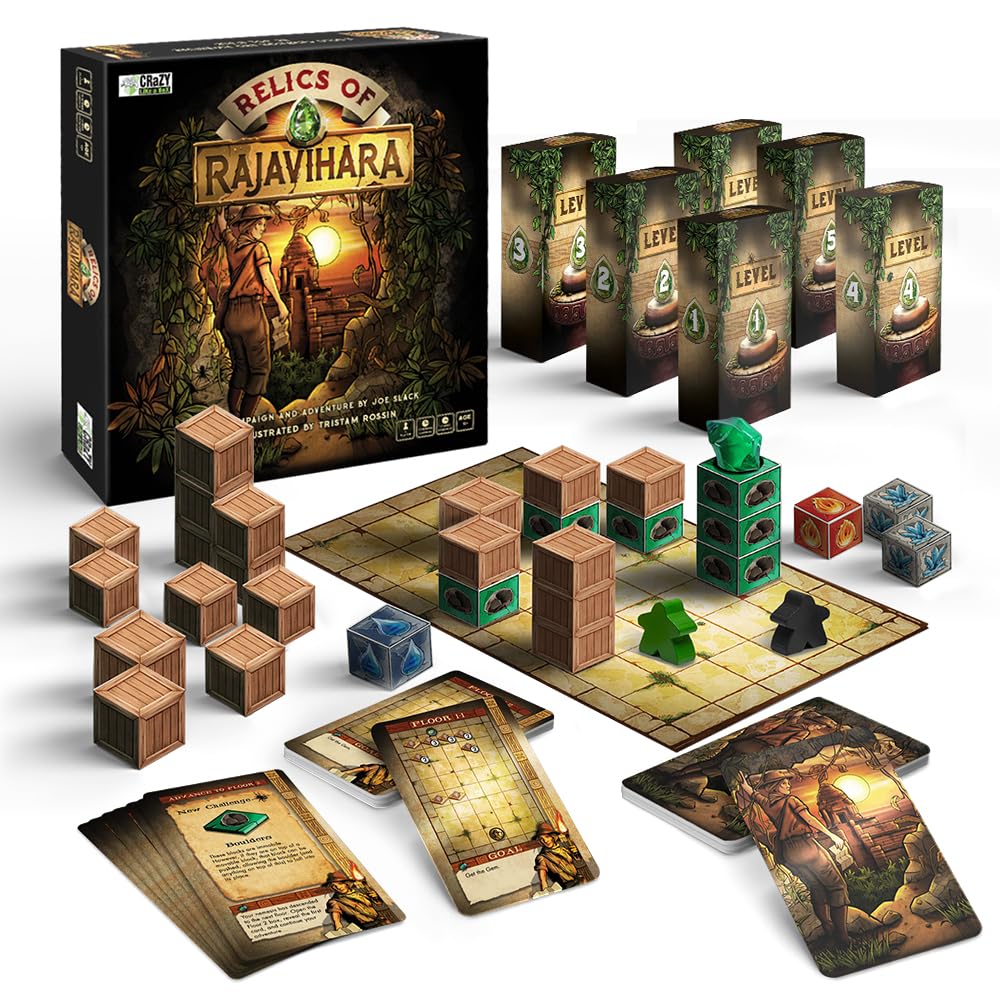 Crazy Like a Box Relics of Rajavihara - Solo Puzzle Adventure Game with 50 Challenges Across 5 Floors - Strategic Logic Board Game for All Ages