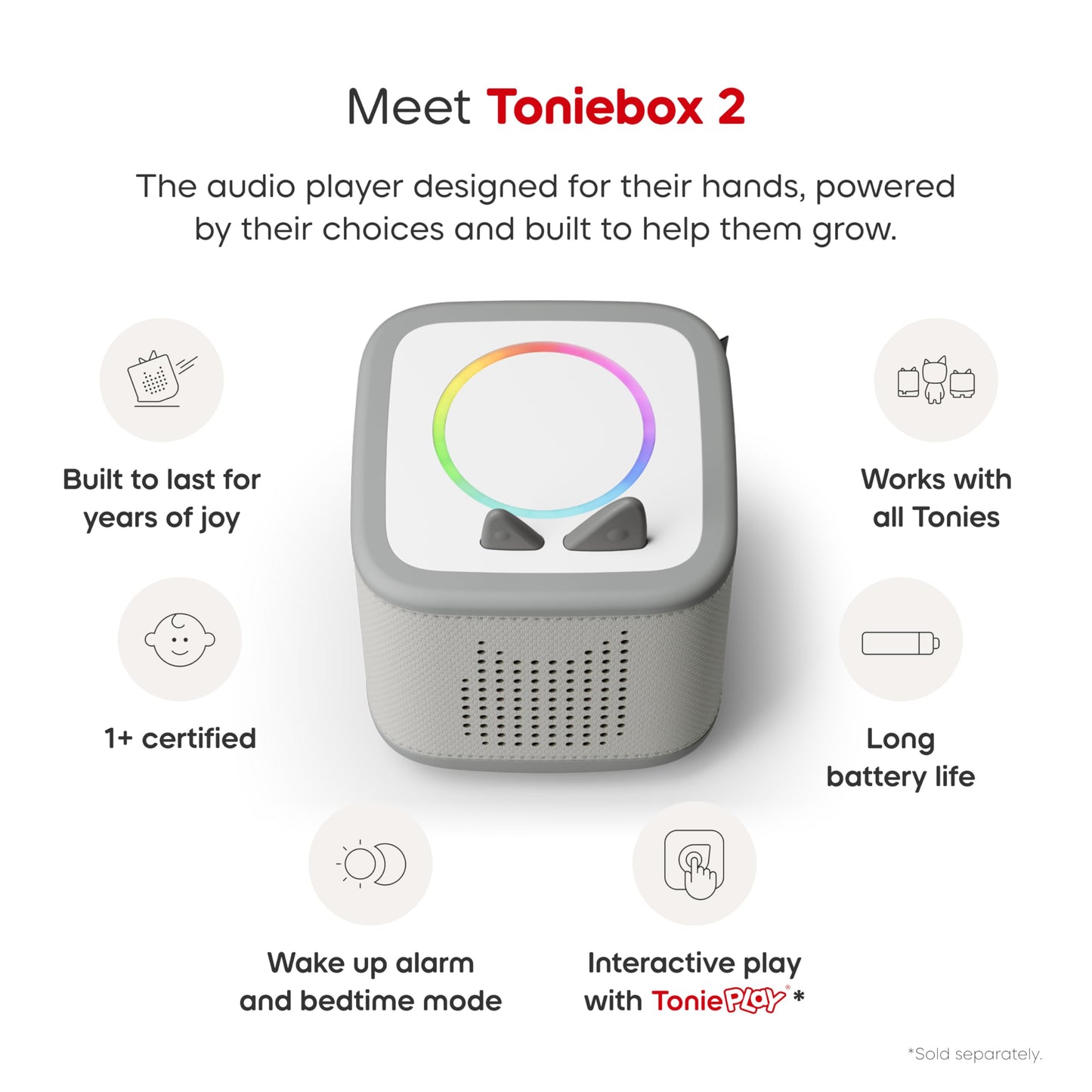 Toniebox 2 Audio Player Starter Set for Kids 1+ with Playtime Puppy - Moon Gray