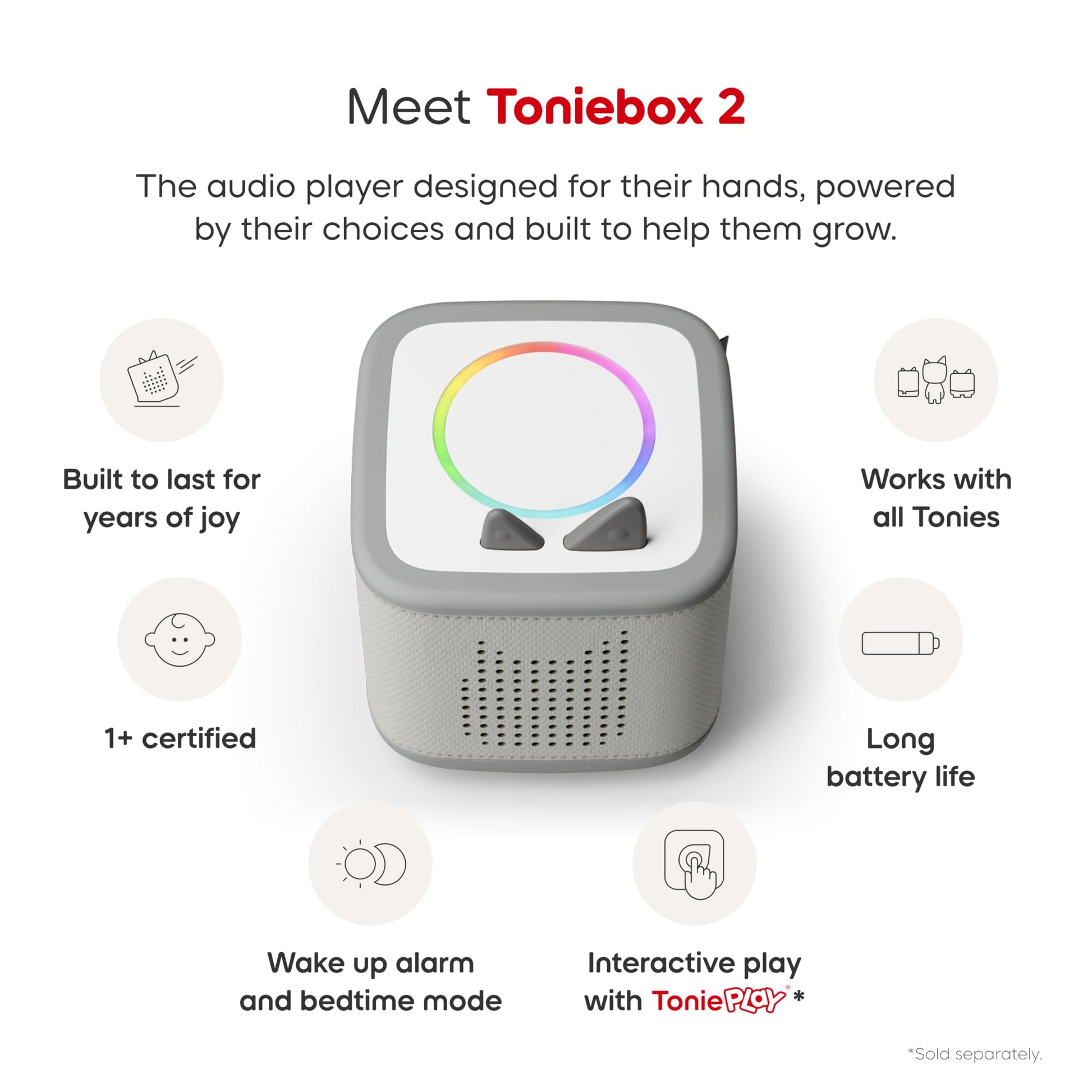 Toniebox 2 Audio Player Starter Set for Kids 1+ with Playtime Puppy - Moon Gray