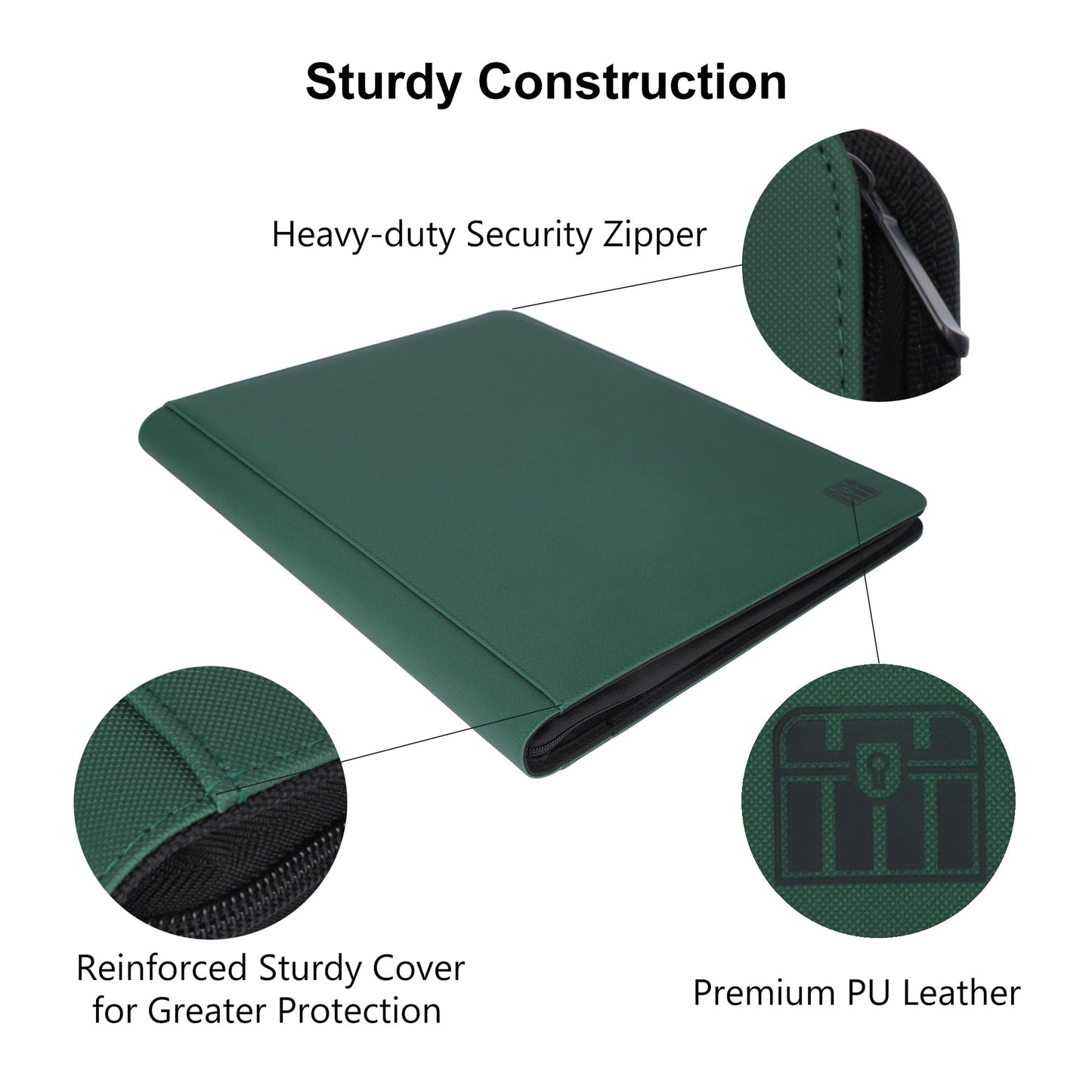 Rieton 16 Pocket Top loader Binder, Holds 640 Top Loaders, Top loader Binder with Sleeves for 3'' x 4'' Top loaders - Green