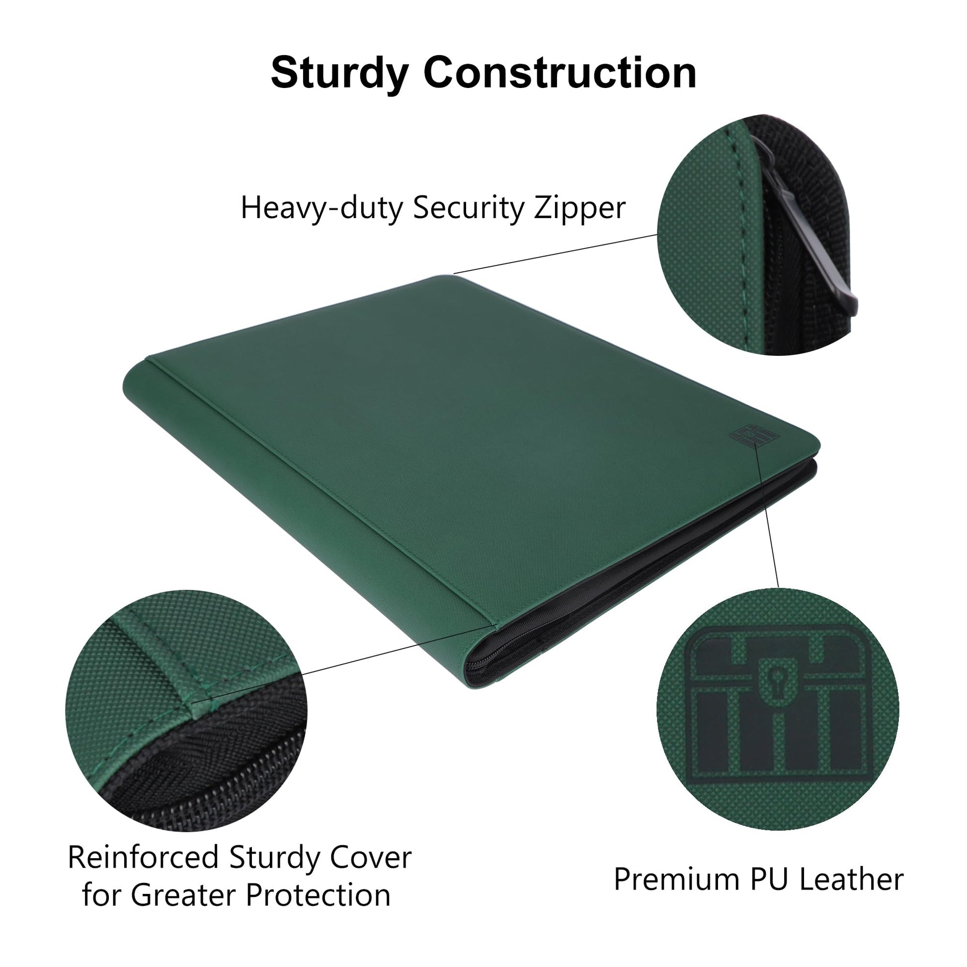 Rieton 16 Pocket Top loader Binder, Holds 640 Top Loaders, Top loader Binder with Sleeves for 3'' x 4'' Top loaders - Green