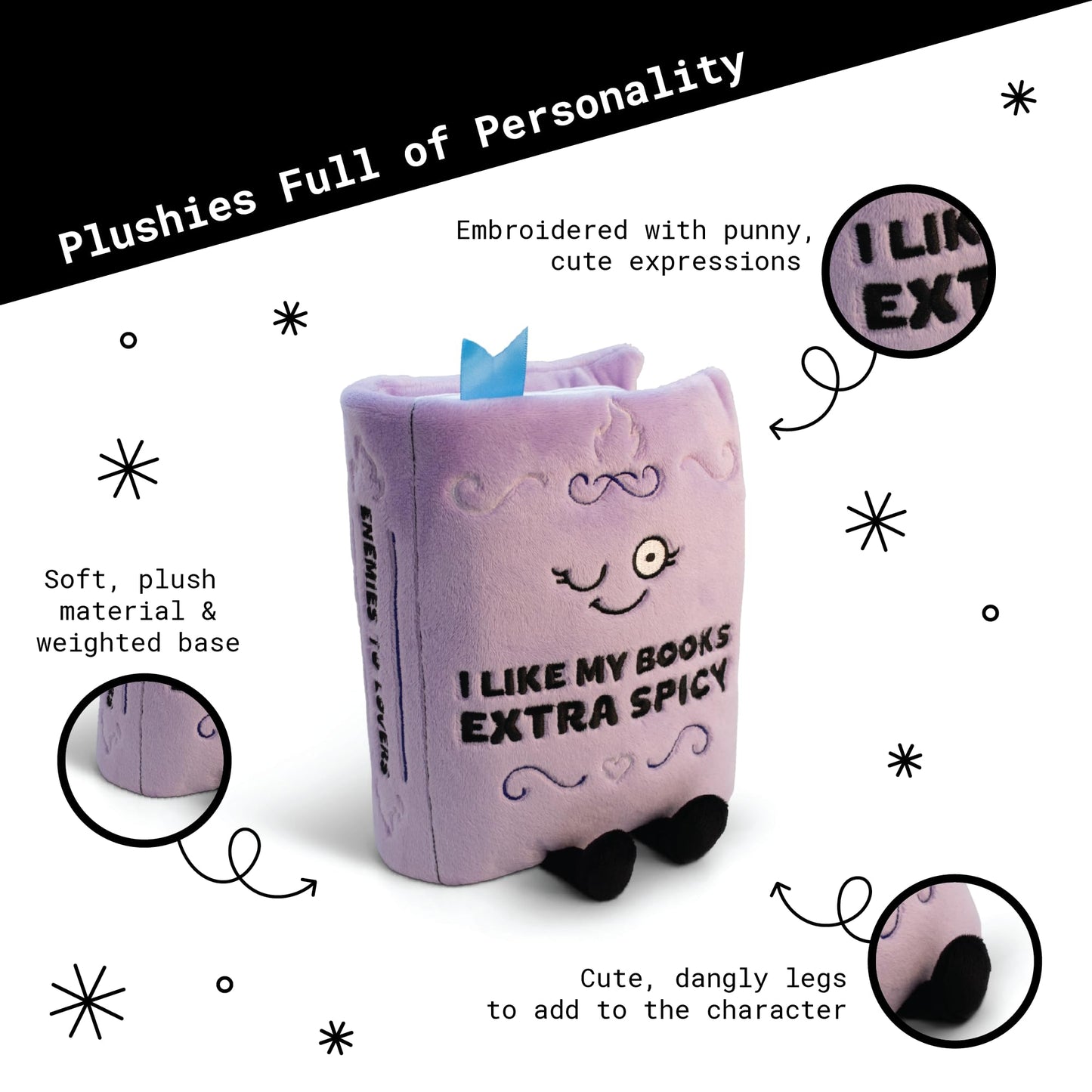 Punchkins Book Plushie - I Like My Books Extra Spicy Funny Plush Gift for Book Lovers, Silly Plush Toy for Gifting