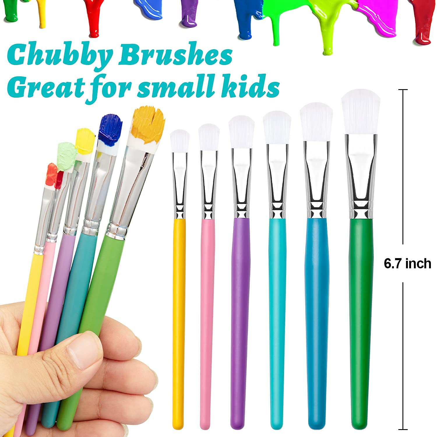 YGAOHF 6PCS Paint Brushes for Kids, Assorted Kids Paint Brushes Set, Washable Paintbrushes for Kids, Easy to Clean & Hold Small Toddler Paint Brush