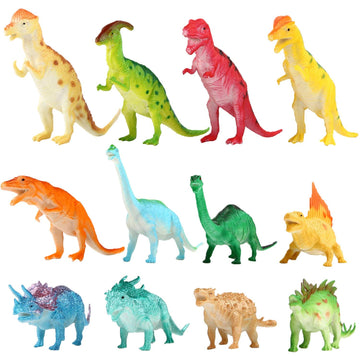 Yeonha Toys Dinosaur Figure, 7 Inch Jumbo Dinosaur Toy Playset(12 Pack), Safe Material Assorted Realistic Dino, Vinyl Plastic Dino Set Party Favors