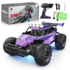 LARVEY 1:16 Scale Purple Remote Control Car, 20 Km/h High Speed Girls Remote Control Car Monster Vehicle with LED Headlights and Chassis Lights, RC