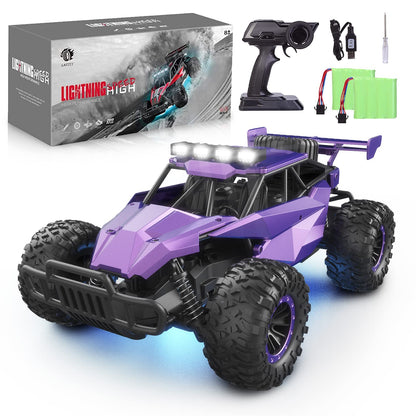 LARVEY 1:16 Scale Purple Remote Control Car, 20 Km/h High Speed Girls Remote Control Car Monster Vehicle with LED Headlights and Chassis Lights, RC