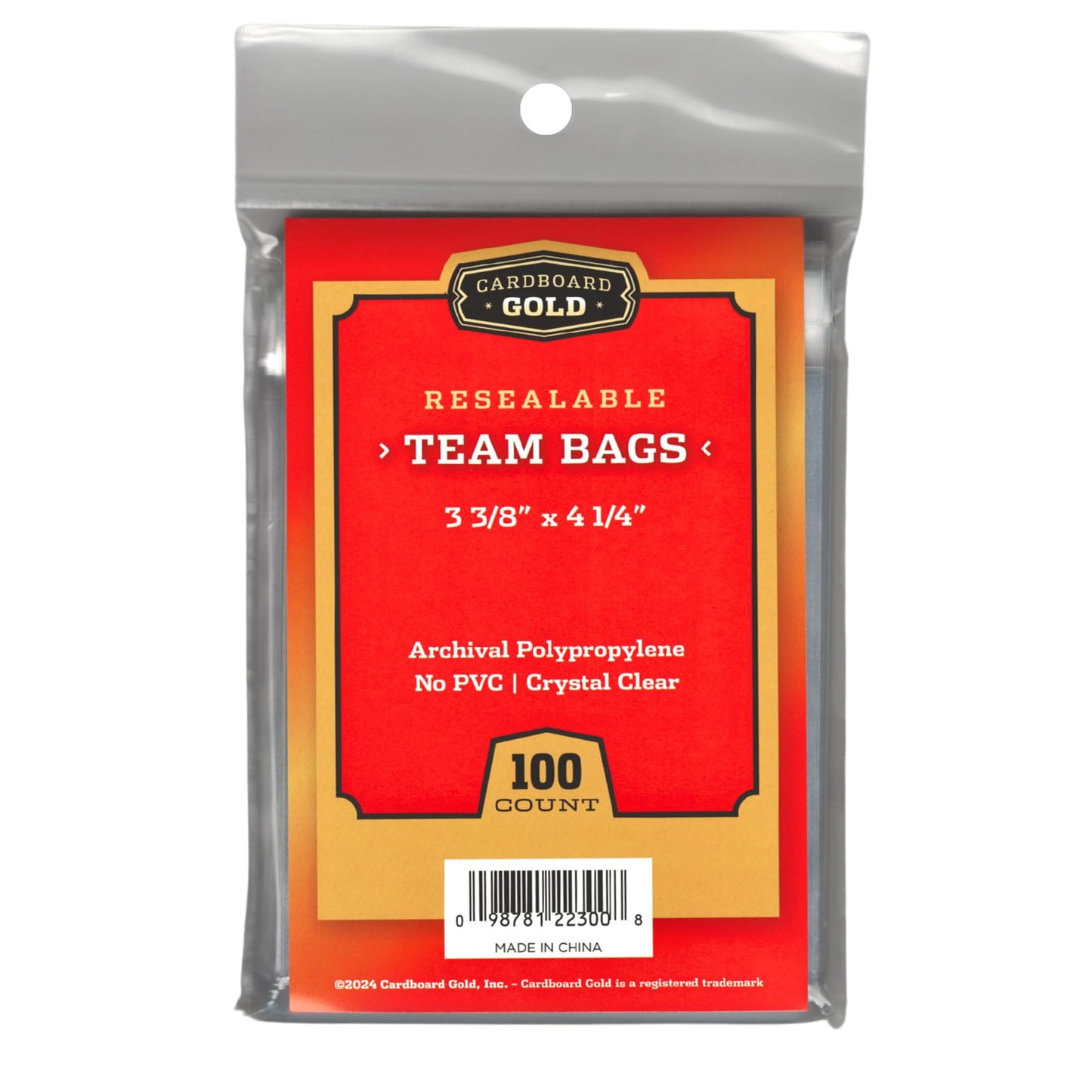 Cardboard Gold Resealable Sports Card Team Set Bags - 1000 Pcs Team Bags for Trading Cards - Non-PVC, Crystal Clear 2 Mil Polypropylene - Holds