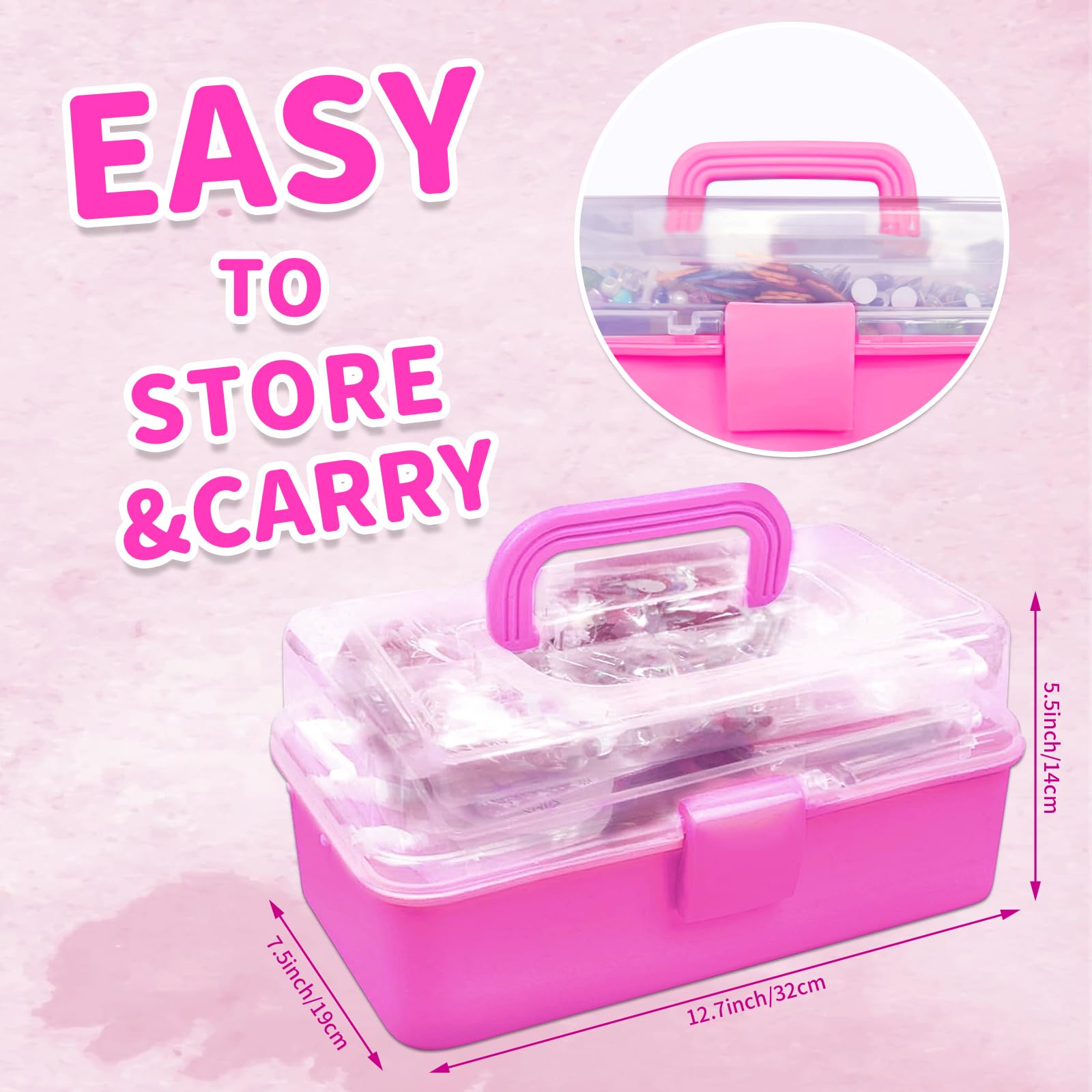 Bobbie Art Arts and Crafts Supplies for Kids- Ultimate Crafting Supply Carboodle in Portable 3 Layered Dark Pink Plastic Art Art Crafting Kit Birthday