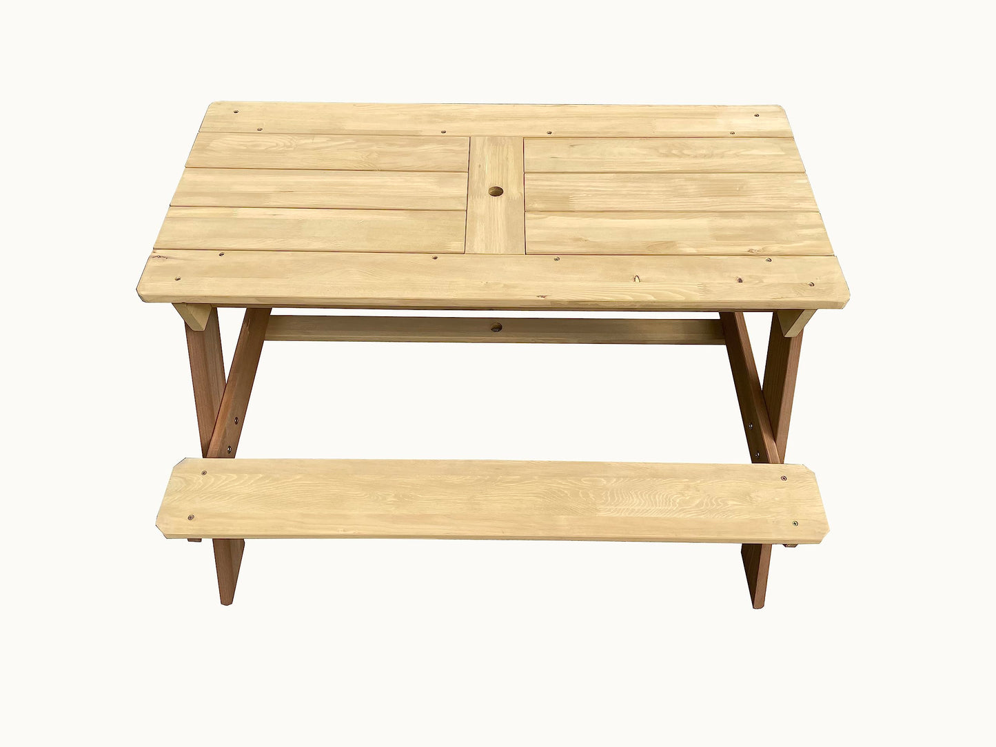 BTExpert Kids 3-in-1 Sand Water Activity Table Wooden Outdoor Convertible Picnic Table Bench Adjustable Umbrella Removable Top 2 Play Boxes Toy Set 37