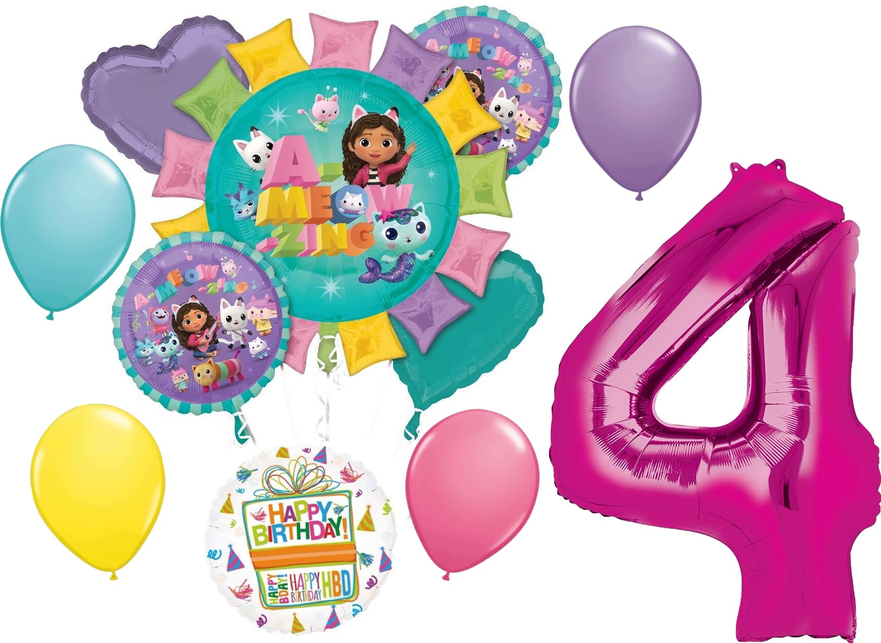 Gabby's 4th Birthday Party Supplies Cats and Dollhouse Balloons Decorations