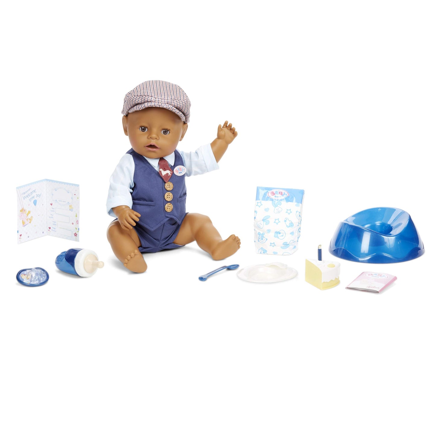 Baby Born Interactive Boy Baby Doll Party Theme - Brown Eyes with 9 Ways to Nurture, Multicolored