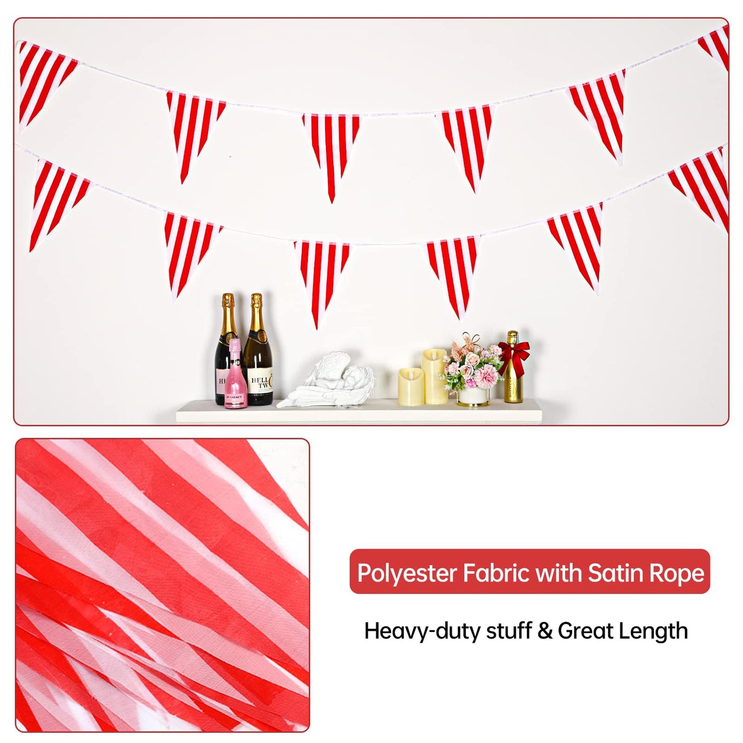 RUBFAC 170ft 120pcs Red White Striped Pennant Banner